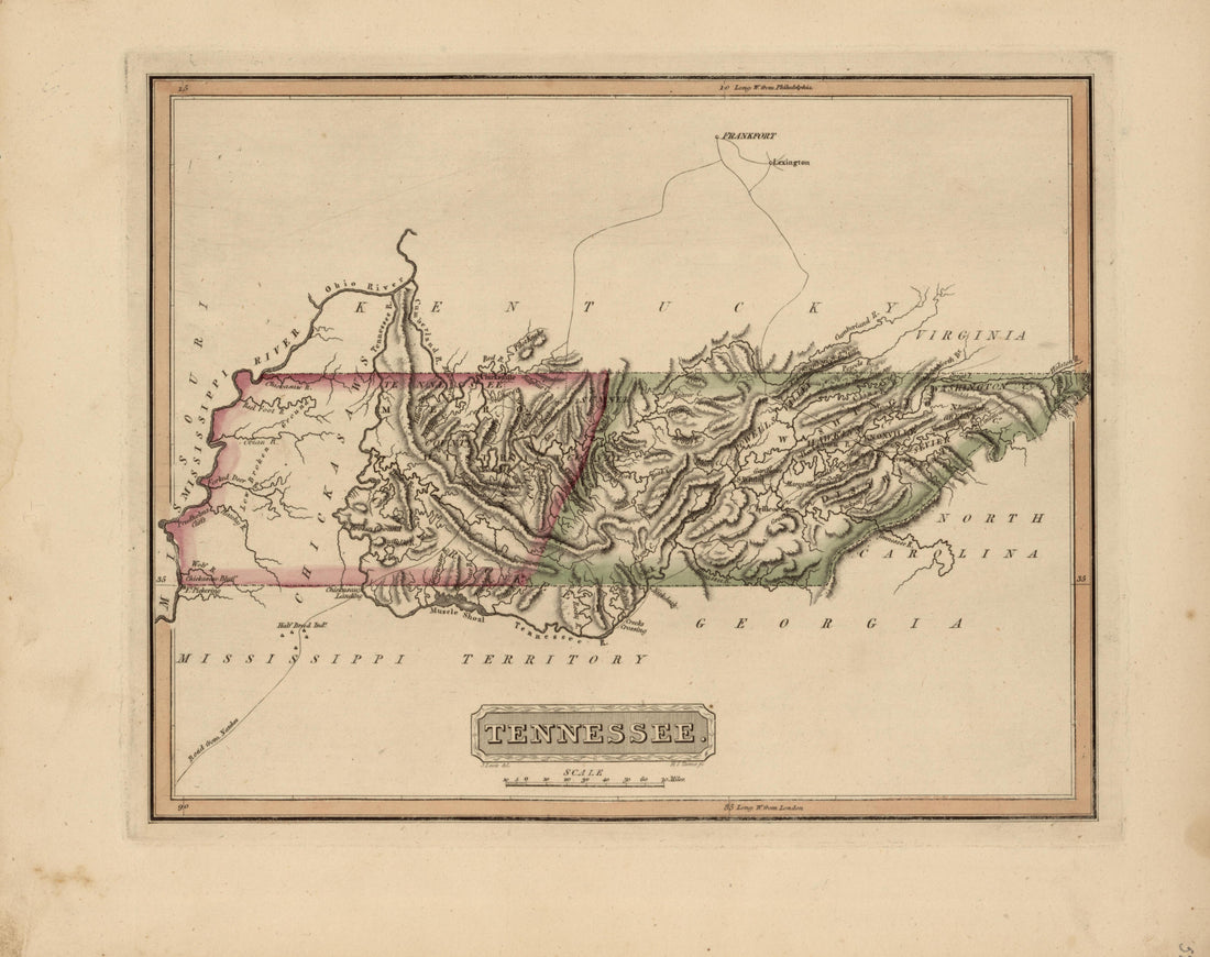 Tennessee from a New and Elegant General Atlas, Containing Maps of Each of the United States 1817 by Relic Map Company