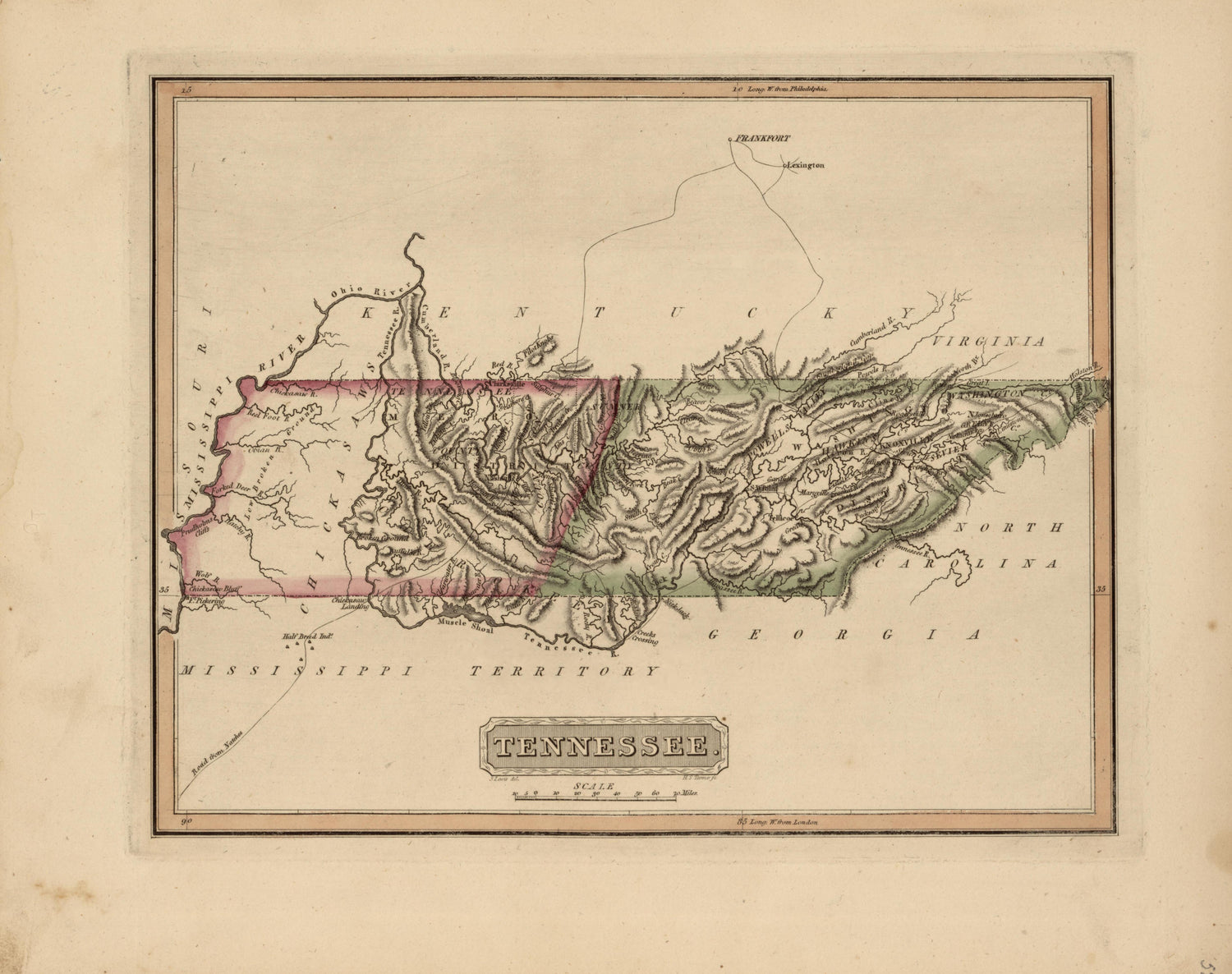 Tennessee from a New and Elegant General Atlas, Containing Maps of Each of the United States 1817 by Relic Map Company