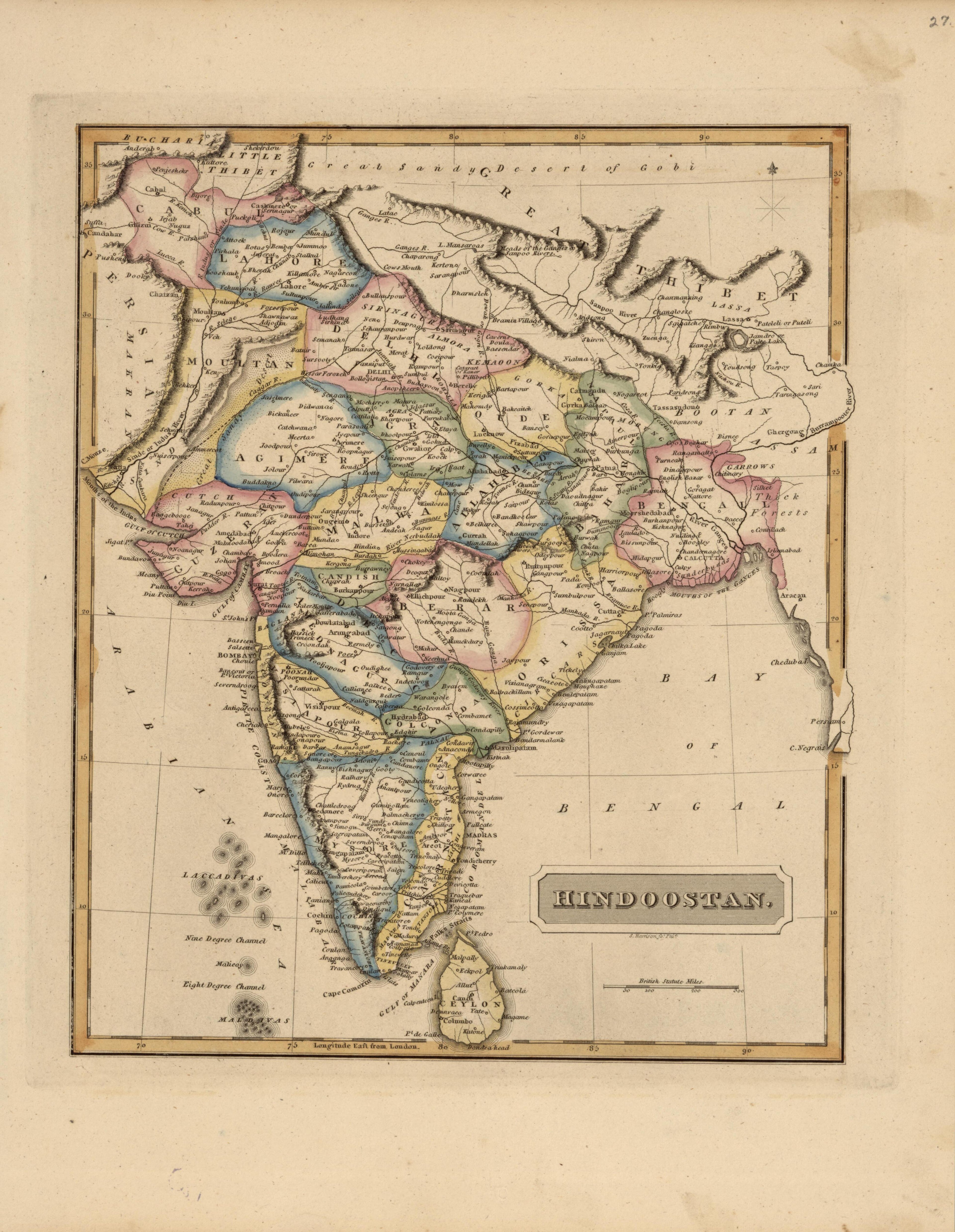 Hindoostan from a New and Elegant General Atlas, Containing Maps of Each of the United States 1817 by Relic Map Company