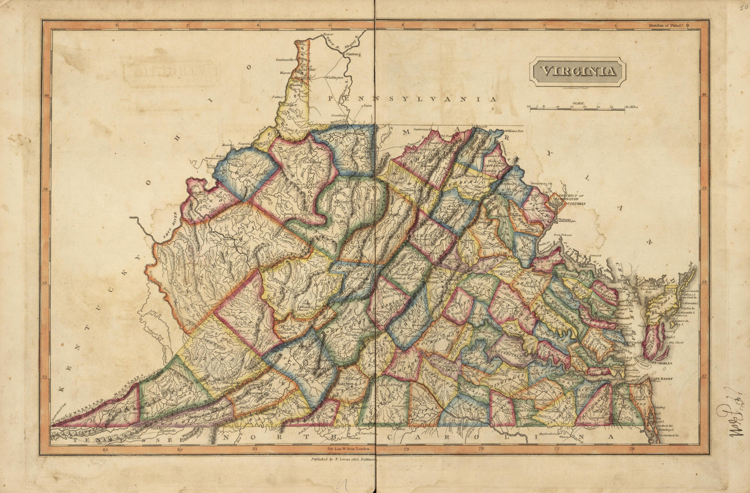 Virginia from a New and Elegant General Atlas, Containing Maps of Each of the United States 1817 by Relic Map Company