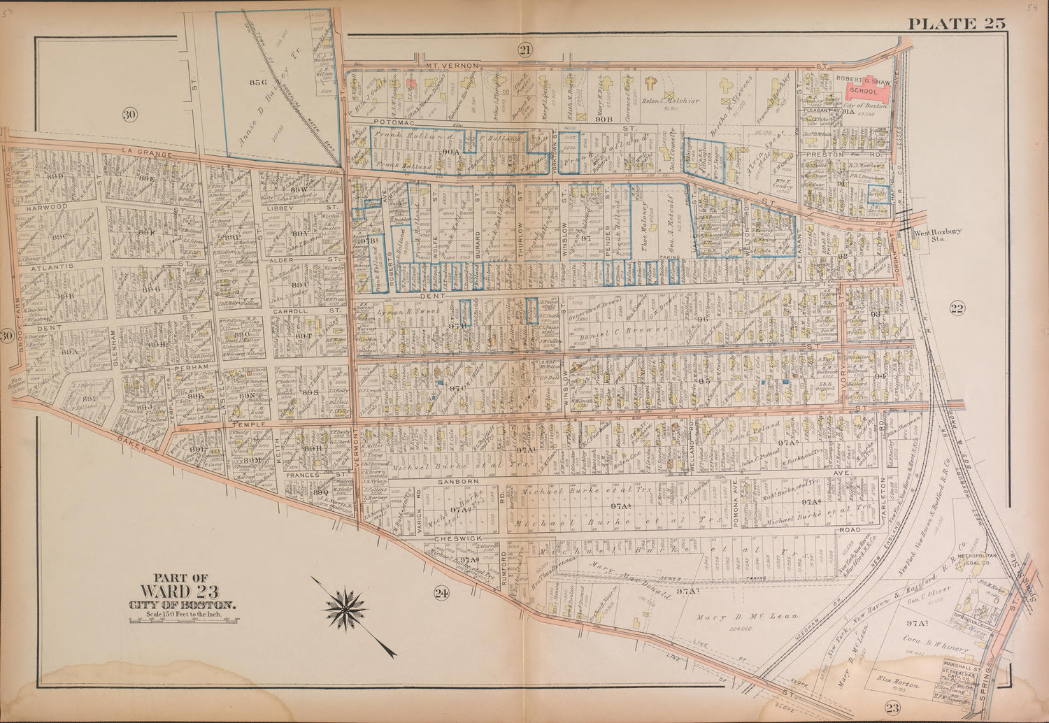 Boston, Ward 23--continued from Atlas of the City of Boston, West Roxbury : from Actual Surveys and Official Plans 1924 by Relic Map Company