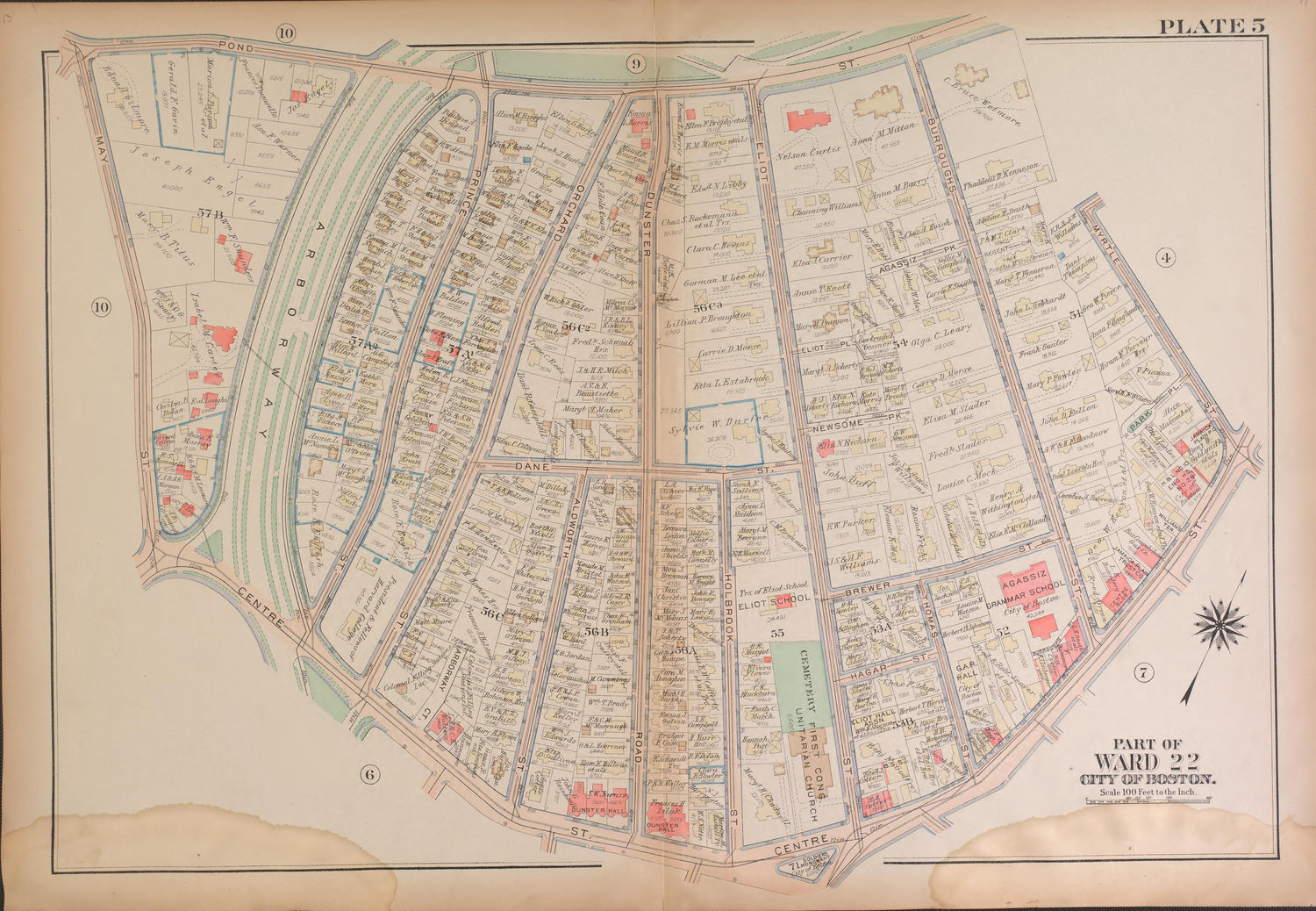 Boston, Ward 22--continued from Atlas of the City of Boston, West Roxbury : from Actual Surveys and Official Plans 1924 by Relic Map Company