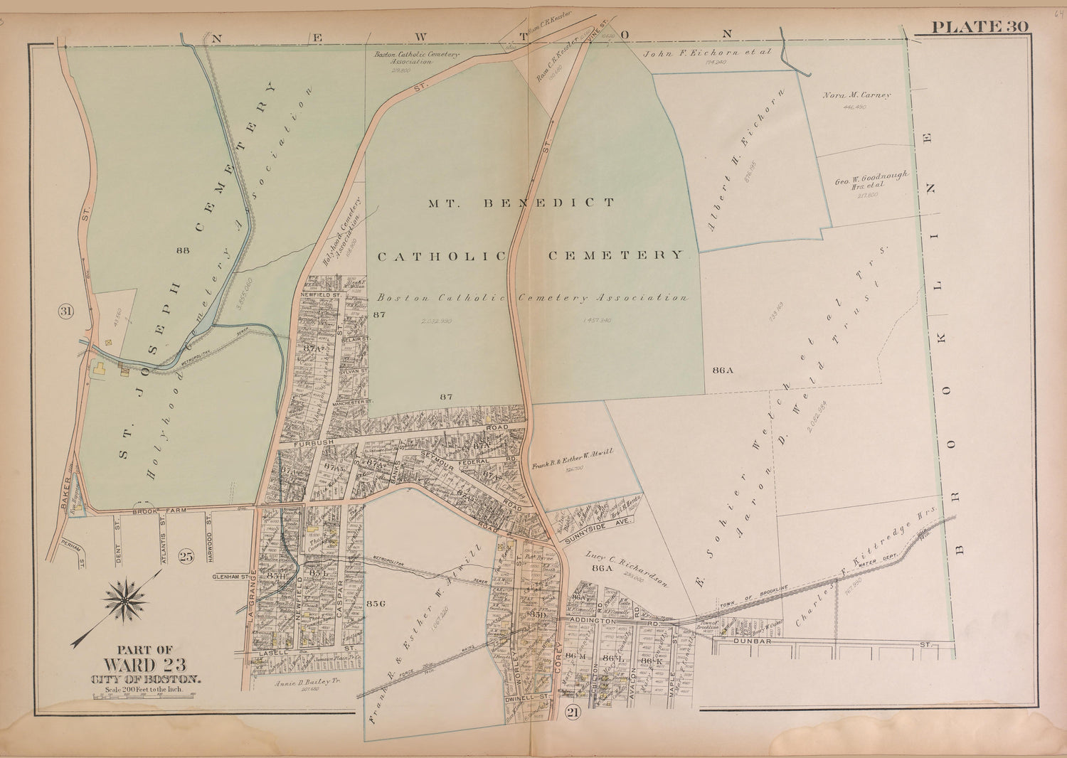 Boston, Ward 23--continued from Atlas of the City of Boston, West Roxbury : from Actual Surveys and Official Plans 1924 by Relic Map Company
