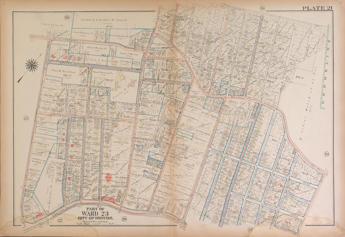 Boston, Ward 23--continued from Atlas of the City of Boston, West Roxbury : from Actual Surveys and Official Plans 1924 by Relic Map Company
