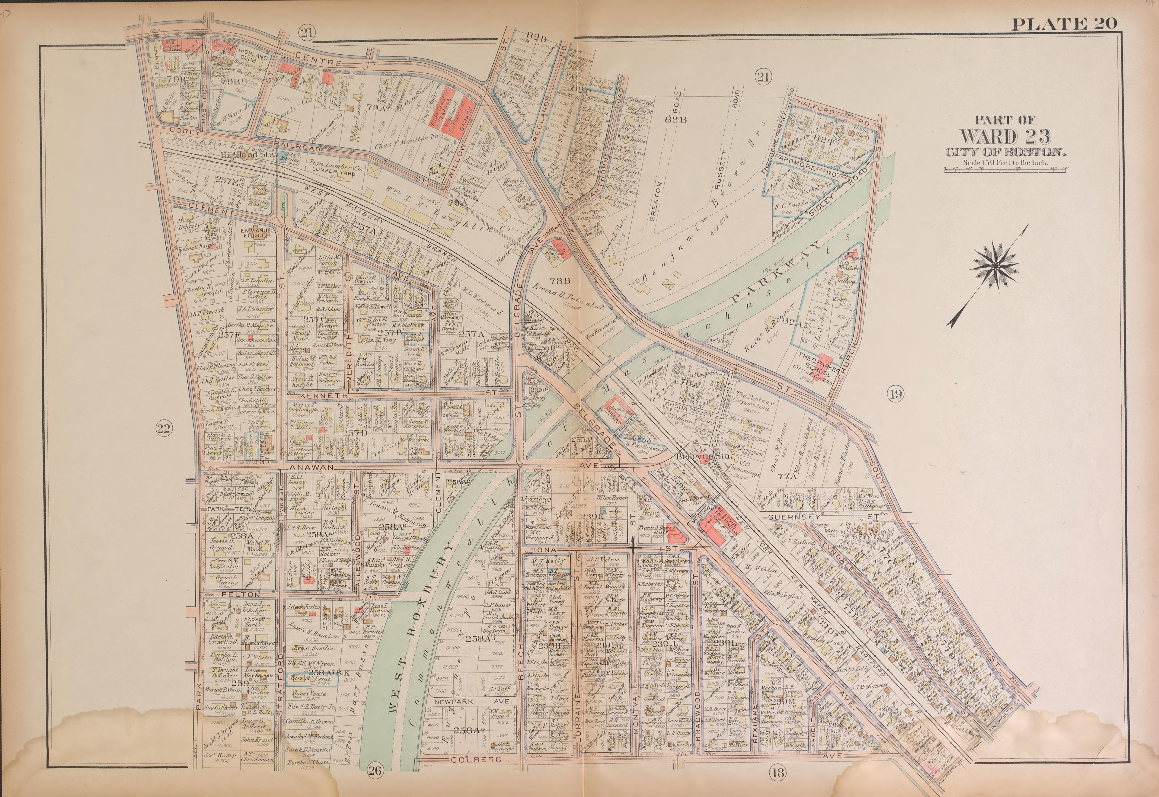 Boston, Ward 23--continued from Atlas of the City of Boston, West Roxbury : from Actual Surveys and Official Plans 1924 by Relic Map Company