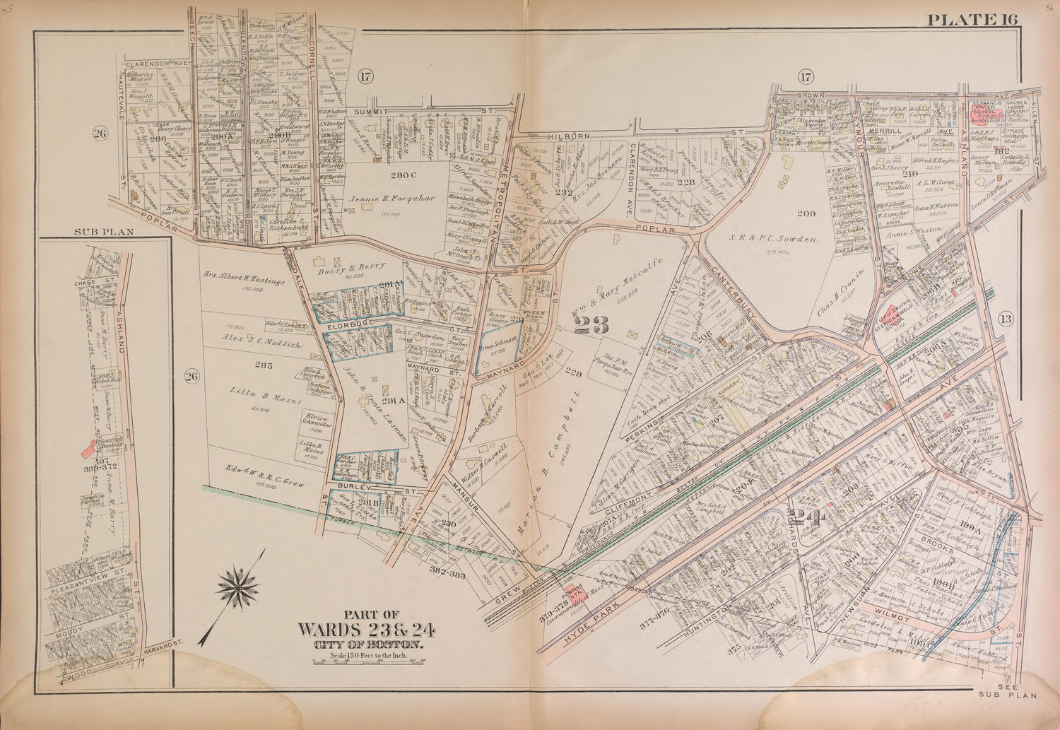 This old map of Boston, Massachusetts, , West Roxbury, West Roxbury (Boston) was created by Bromley, George Washington|Bromley, Walter Scott|G.W. Bromley &amp; Co in 1924