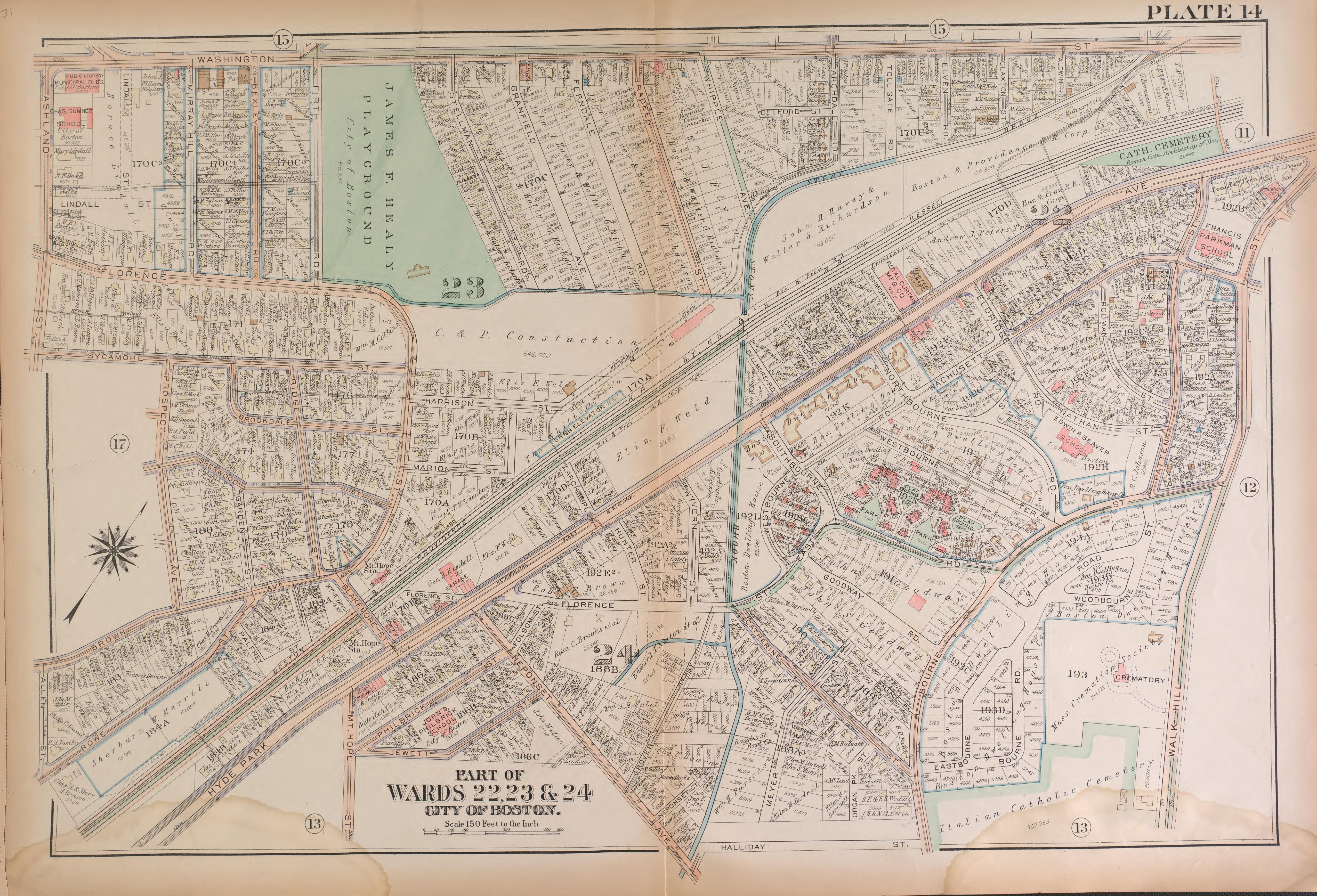 This old map of Boston, Massachusetts, , West Roxbury, West Roxbury (Boston) was created by Bromley, George Washington|Bromley, Walter Scott|G.W. Bromley &amp; Co in 1924
