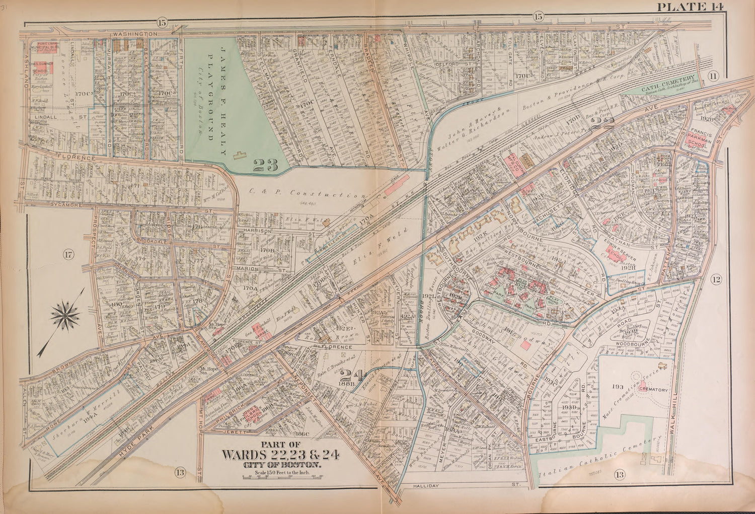 This old map of Boston, Massachusetts, , West Roxbury, West Roxbury (Boston) was created by Bromley, George Washington|Bromley, Walter Scott|G.W. Bromley &amp; Co in 1924