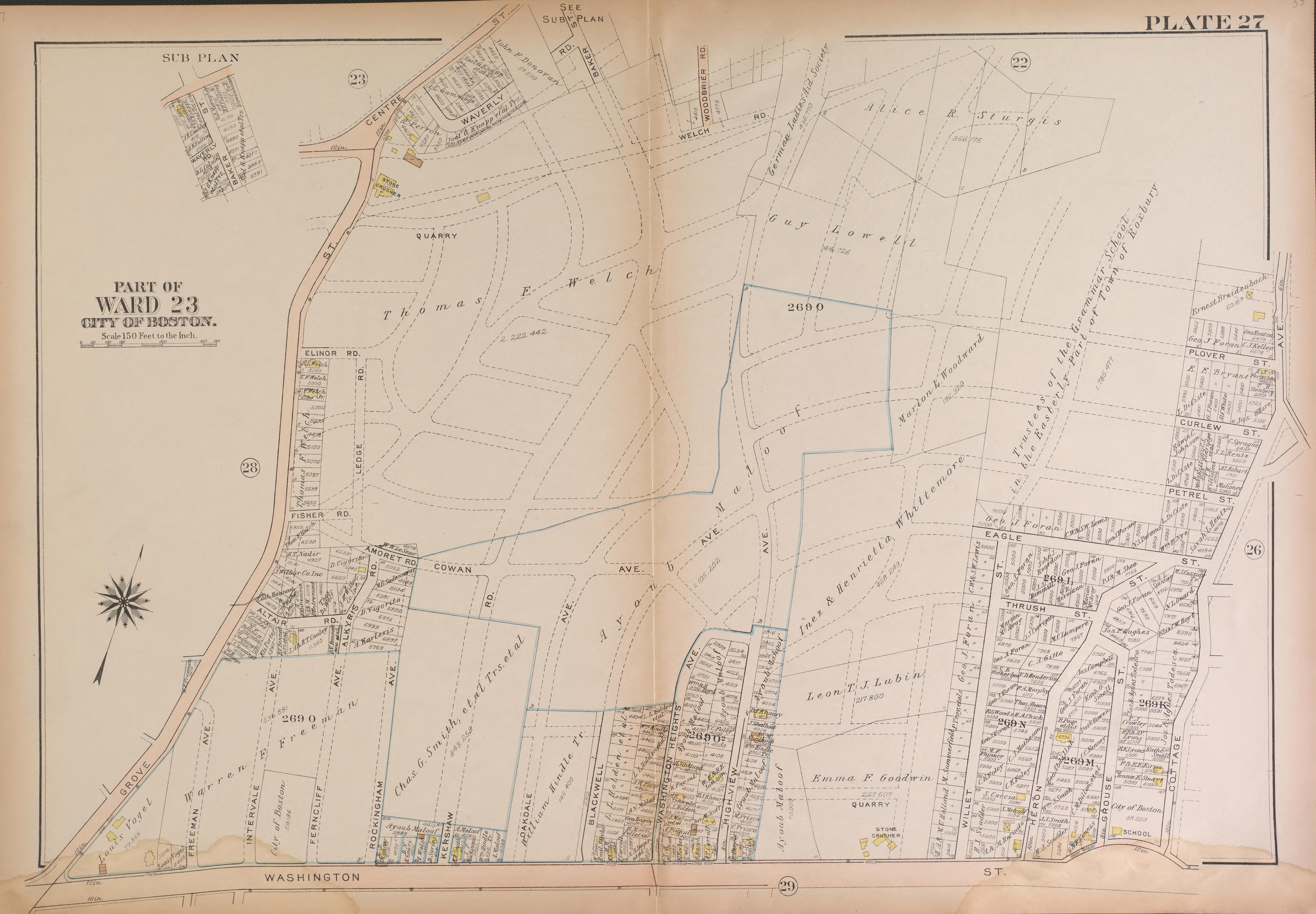 This old map of Boston, Massachusetts, , West Roxbury, West Roxbury (Boston) was created by Bromley, George Washington|Bromley, Walter Scott|G.W. Bromley &amp; Co in 1924