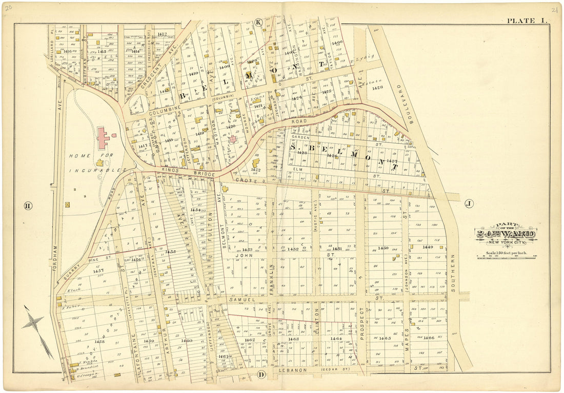 Part of the 24th Ward New York City - Plate I from Atlas of the 24th Ward, City of New York : from Actual Surveys and Official Records 1882 by Relic Map Company