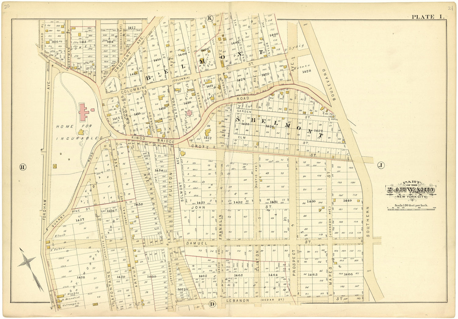 Part of the 24th Ward New York City - Plate I from Atlas of the 24th Ward, City of New York : from Actual Surveys and Official Records 1882 by Relic Map Company