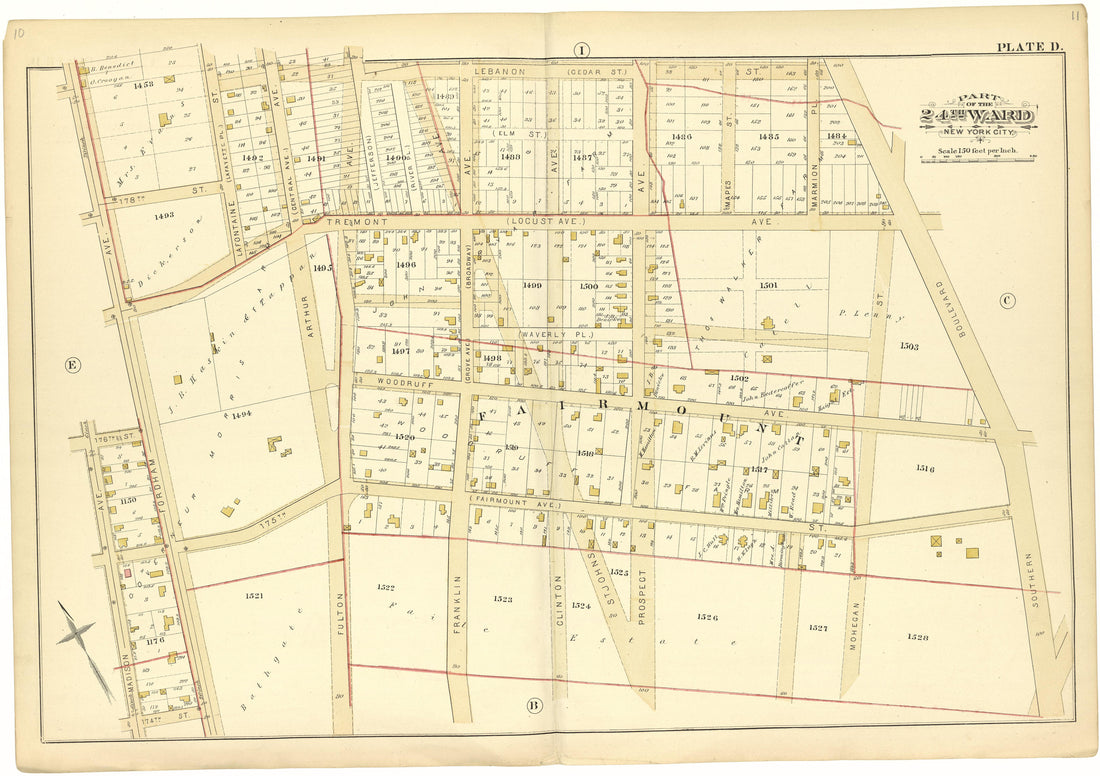 Part of the 24th Ward New York City - Plate D from Atlas of the 24th Ward, City of New York : from Actual Surveys and Official Records 1882 by Relic Map Company