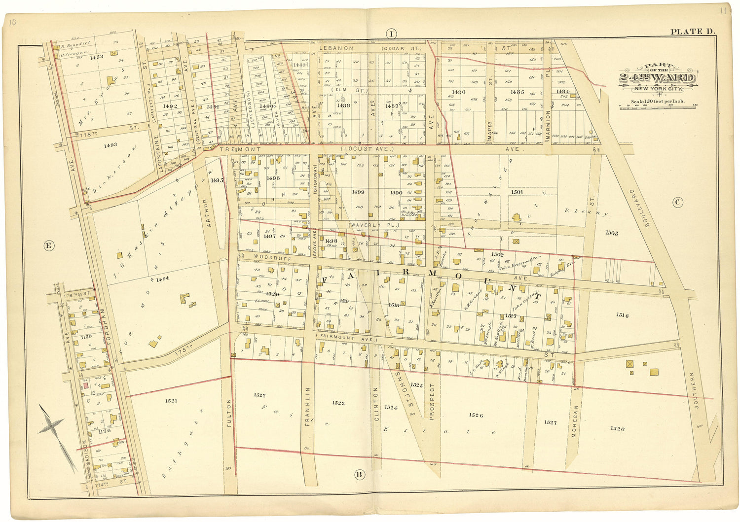 Part of the 24th Ward New York City - Plate D from Atlas of the 24th Ward, City of New York : from Actual Surveys and Official Records 1882 by Relic Map Company