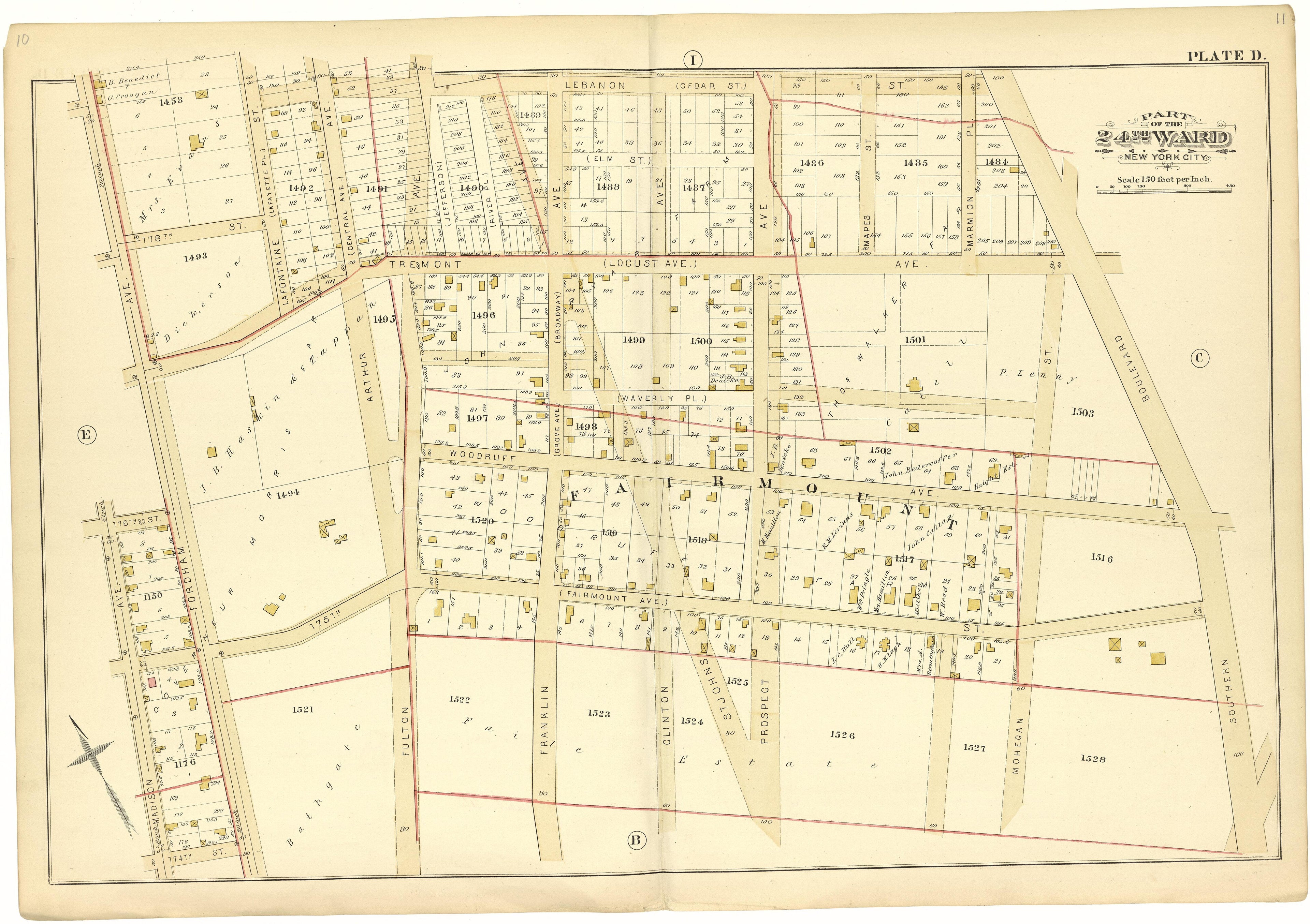 Part of the 24th Ward New York City - Plate D from Atlas of the 24th Ward, City of New York : from Actual Surveys and Official Records 1882 by Relic Map Company