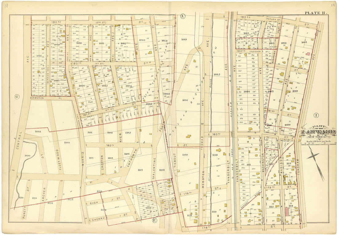 Part of the 24th Ward New York City - Plate H from Atlas of the 24th Ward, City of New York : from Actual Surveys and Official Records 1882 by Relic Map Company
