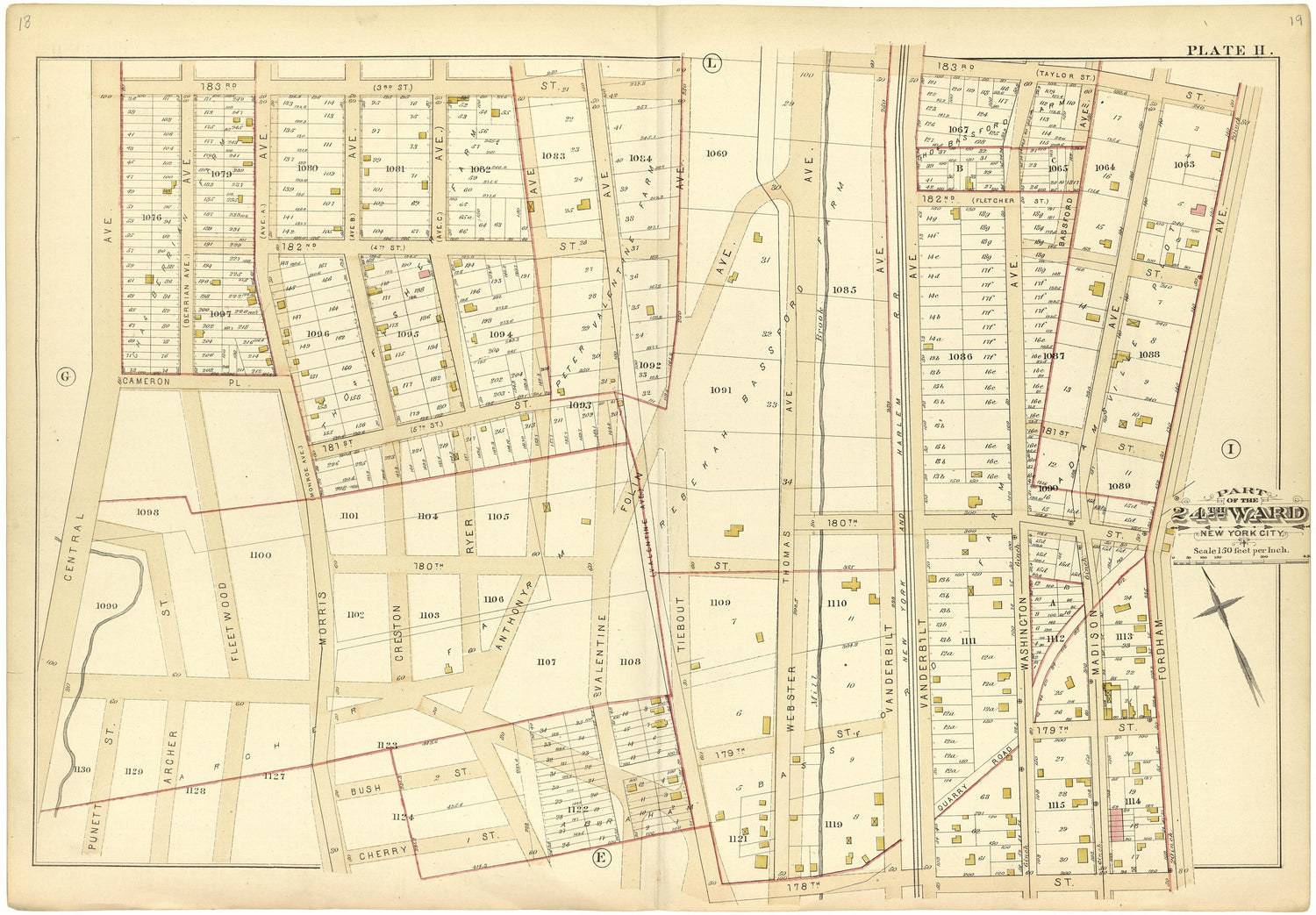 Part of the 24th Ward New York City - Plate H from Atlas of the 24th Ward, City of New York : from Actual Surveys and Official Records 1882 by Relic Map Company