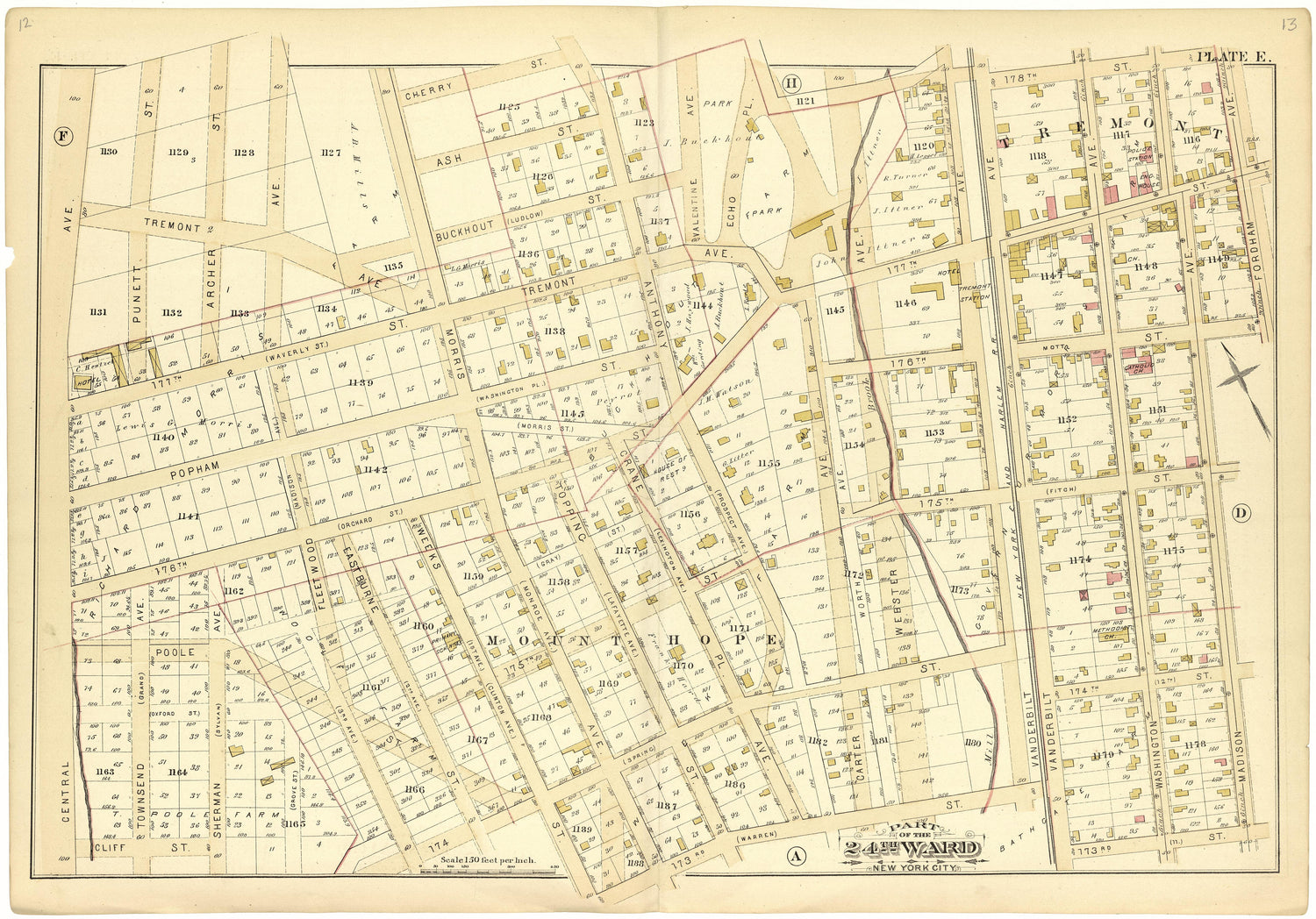 Part of the 24th Ward New York City - Plate E from Atlas of the 24th Ward, City of New York : from Actual Surveys and Official Records 1882 by Relic Map Company