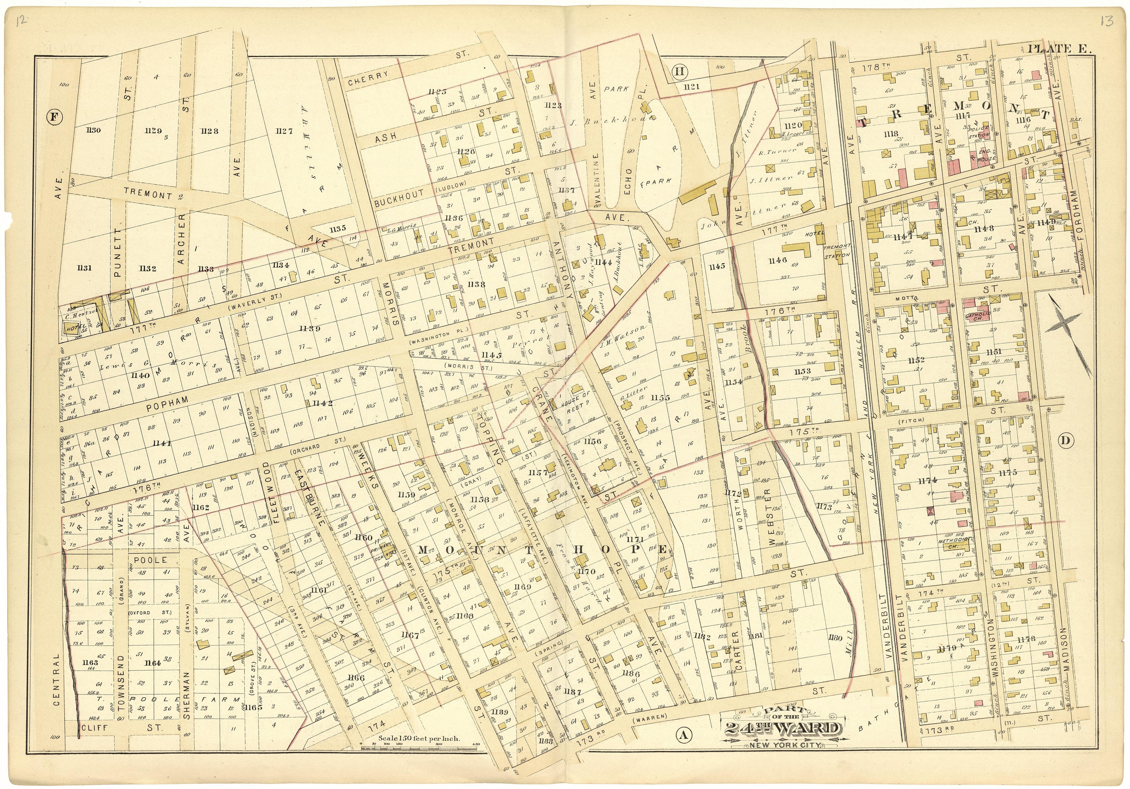 Part of the 24th Ward New York City - Plate E from Atlas of the 24th Ward, City of New York : from Actual Surveys and Official Records 1882 by Relic Map Company