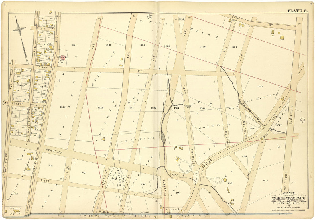 Part of the 24th Ward New York City - Plate B from Atlas of the 24th Ward, City of New York : from Actual Surveys and Official Records 1882 by Relic Map Company