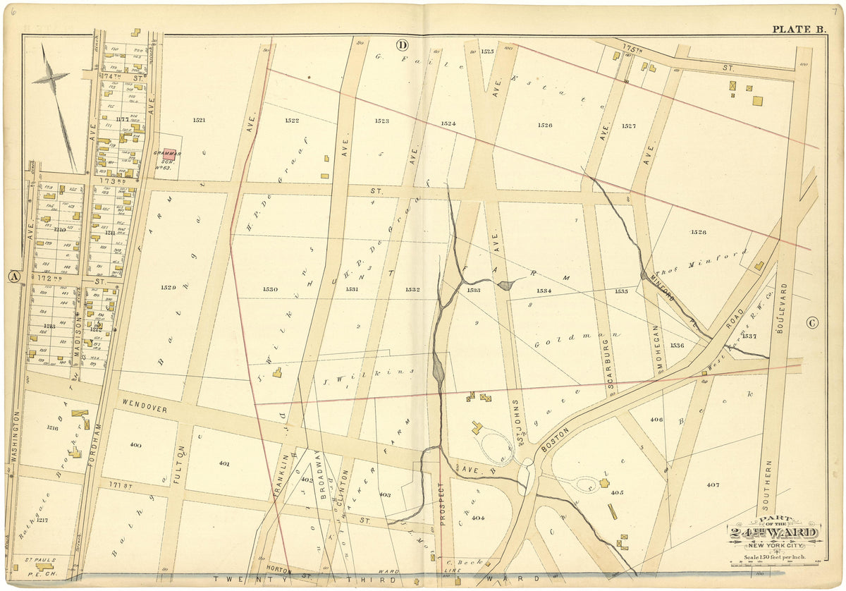 Part of the 24th Ward New York City - Plate B from Atlas of the 24th Ward, City of New York : from Actual Surveys and Official Records 1882 by Relic Map Company