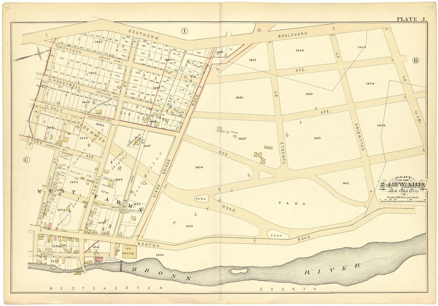 Part of the 24th Ward New York City - Plate J from Atlas of the 24th Ward, City of New York : from Actual Surveys and Official Records 1882 by Relic Map Company