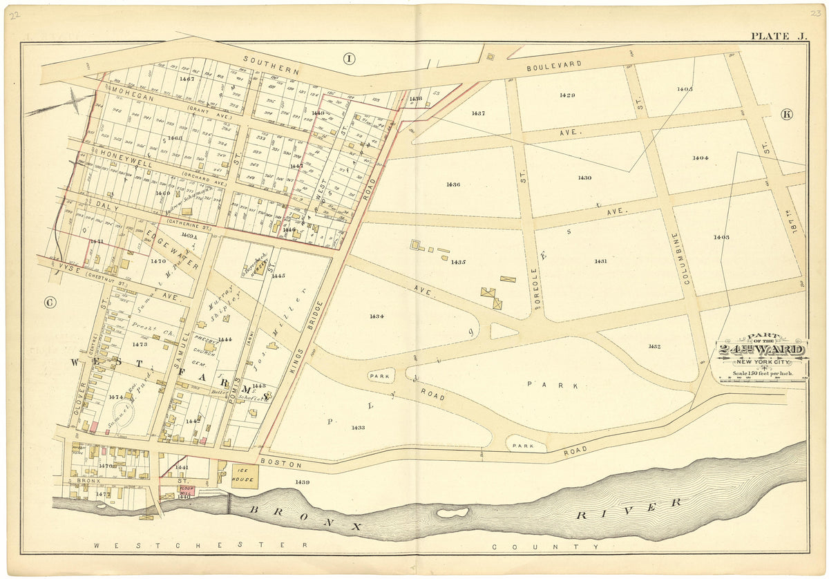 Part of the 24th Ward New York City - Plate J from Atlas of the 24th Ward, City of New York : from Actual Surveys and Official Records 1882 by Relic Map Company