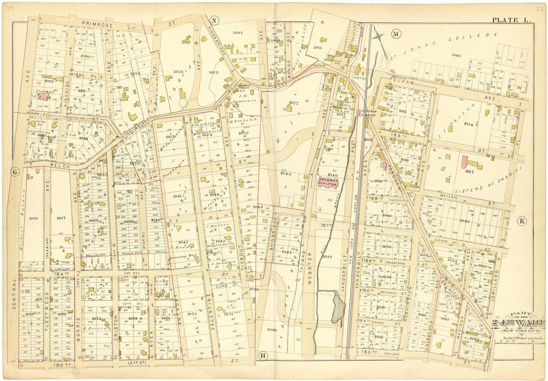 Part of the 24th Ward New York City - Plate L from Atlas of the 24th Ward, City of New York : from Actual Surveys and Official Records 1882 by Relic Map Company