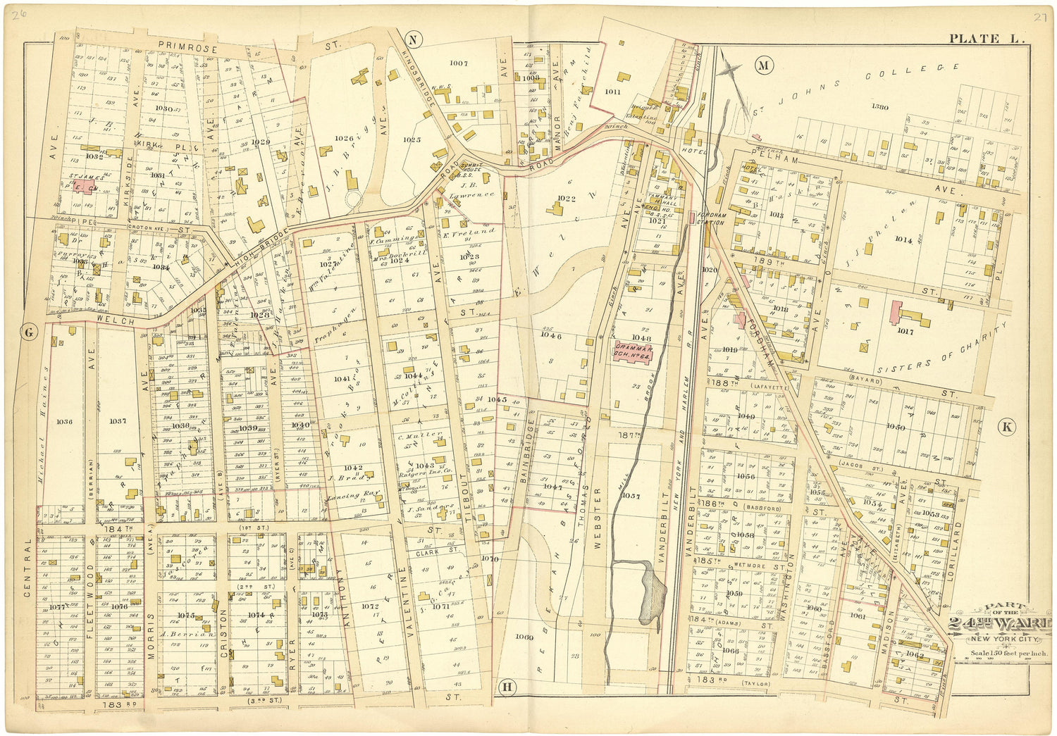 Part of the 24th Ward New York City - Plate L from Atlas of the 24th Ward, City of New York : from Actual Surveys and Official Records 1882 by Relic Map Company