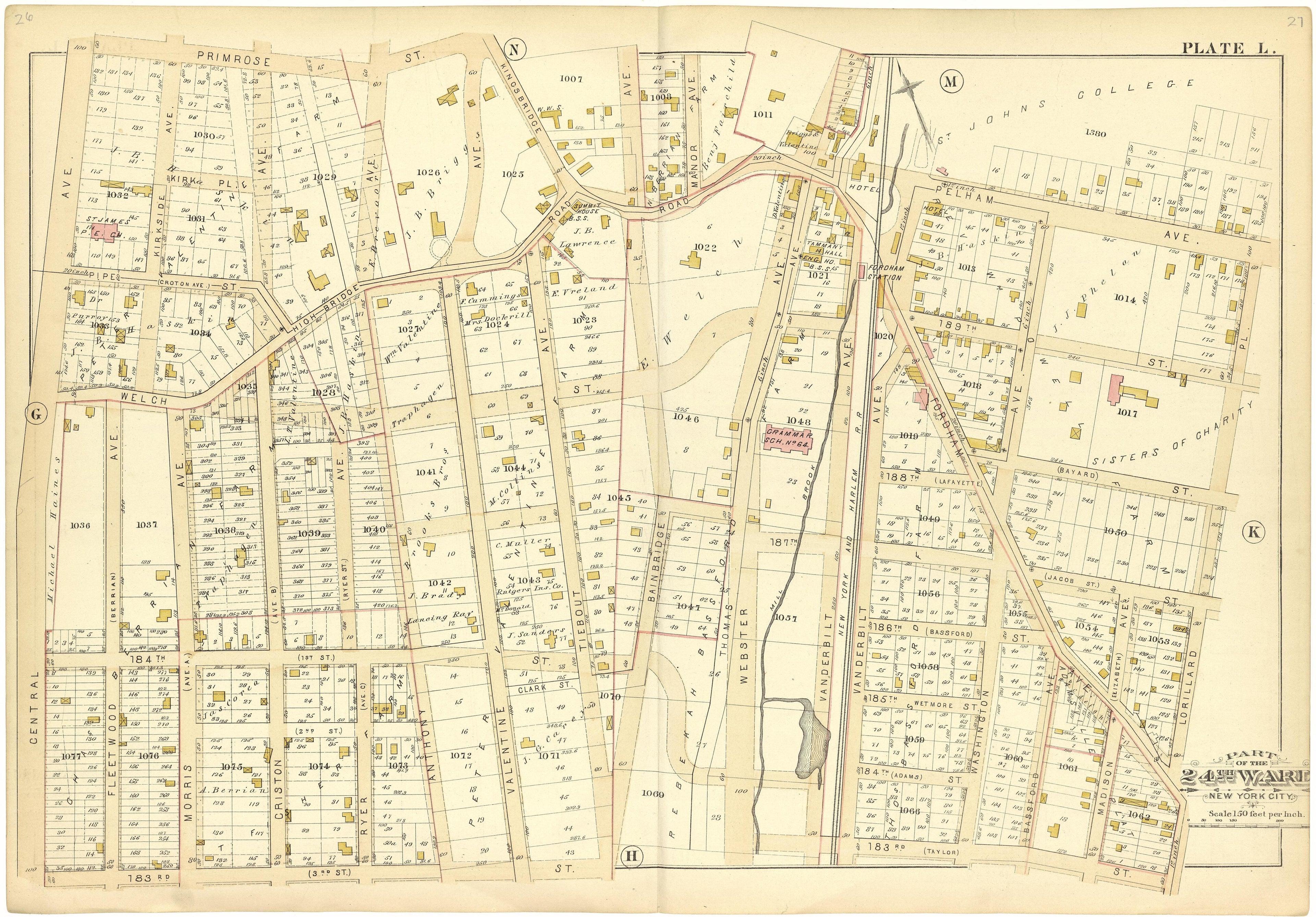 Part of the 24th Ward New York City - Plate L from Atlas of the 24th Ward, City of New York : from Actual Surveys and Official Records 1882 by Relic Map Company