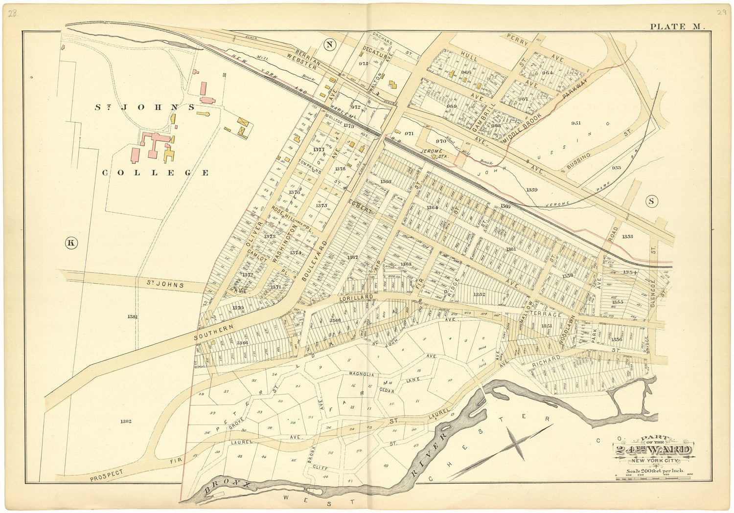 Part of the 24th Ward New York City - Plate M from Atlas of the 24th Ward, City of New York : from Actual Surveys and Official Records 1882 by Relic Map Company