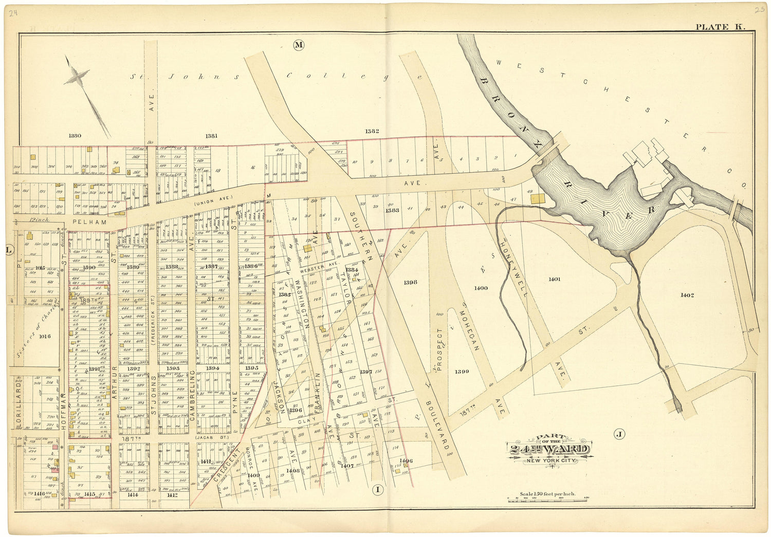 Part of the 24th Ward New York City - Plate K from Atlas of the 24th Ward, City of New York : from Actual Surveys and Official Records 1882 by Relic Map Company