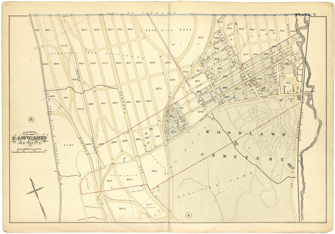 Part of the 24th Ward New York City - Plate T from Atlas of the 24th Ward, City of New York : from Actual Surveys and Official Records 1882 by Relic Map Company