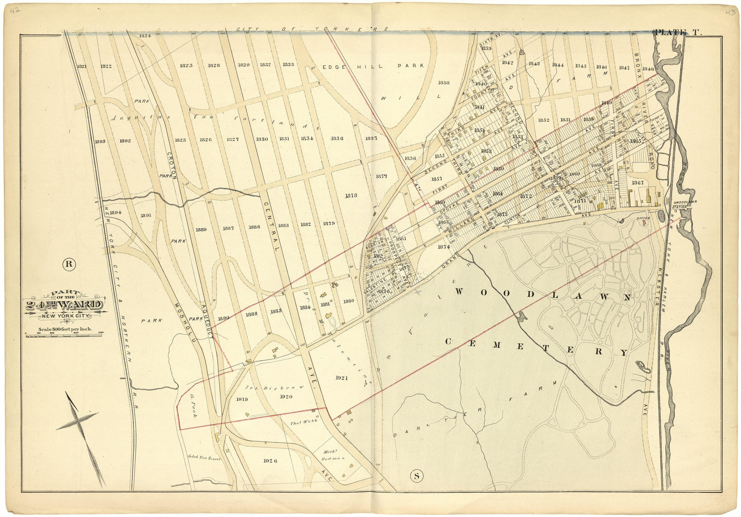 Part of the 24th Ward New York City - Plate T from Atlas of the 24th Ward, City of New York : from Actual Surveys and Official Records 1882 by Relic Map Company