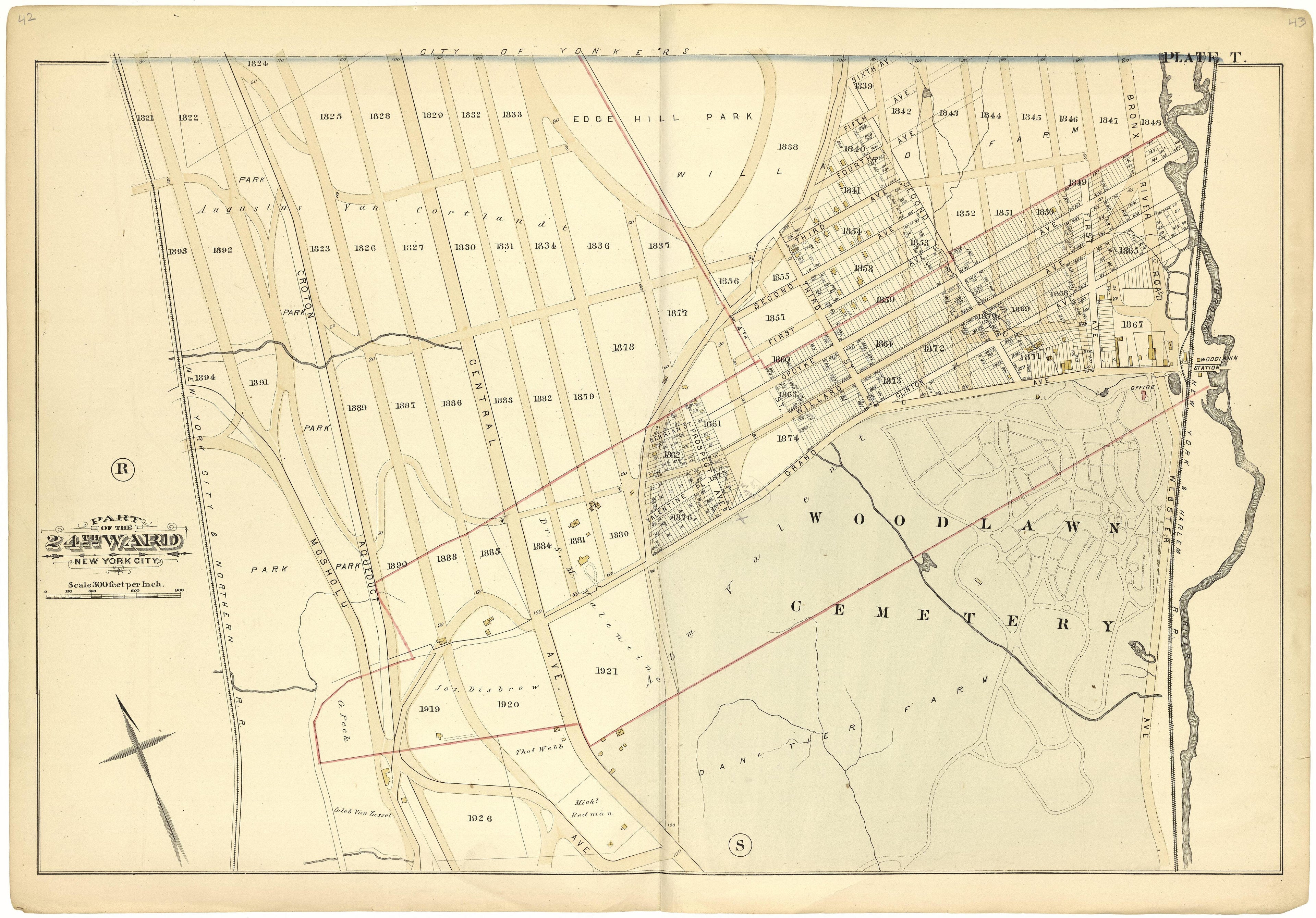 Part of the 24th Ward New York City - Plate T from Atlas of the 24th Ward, City of New York : from Actual Surveys and Official Records 1882 by Relic Map Company