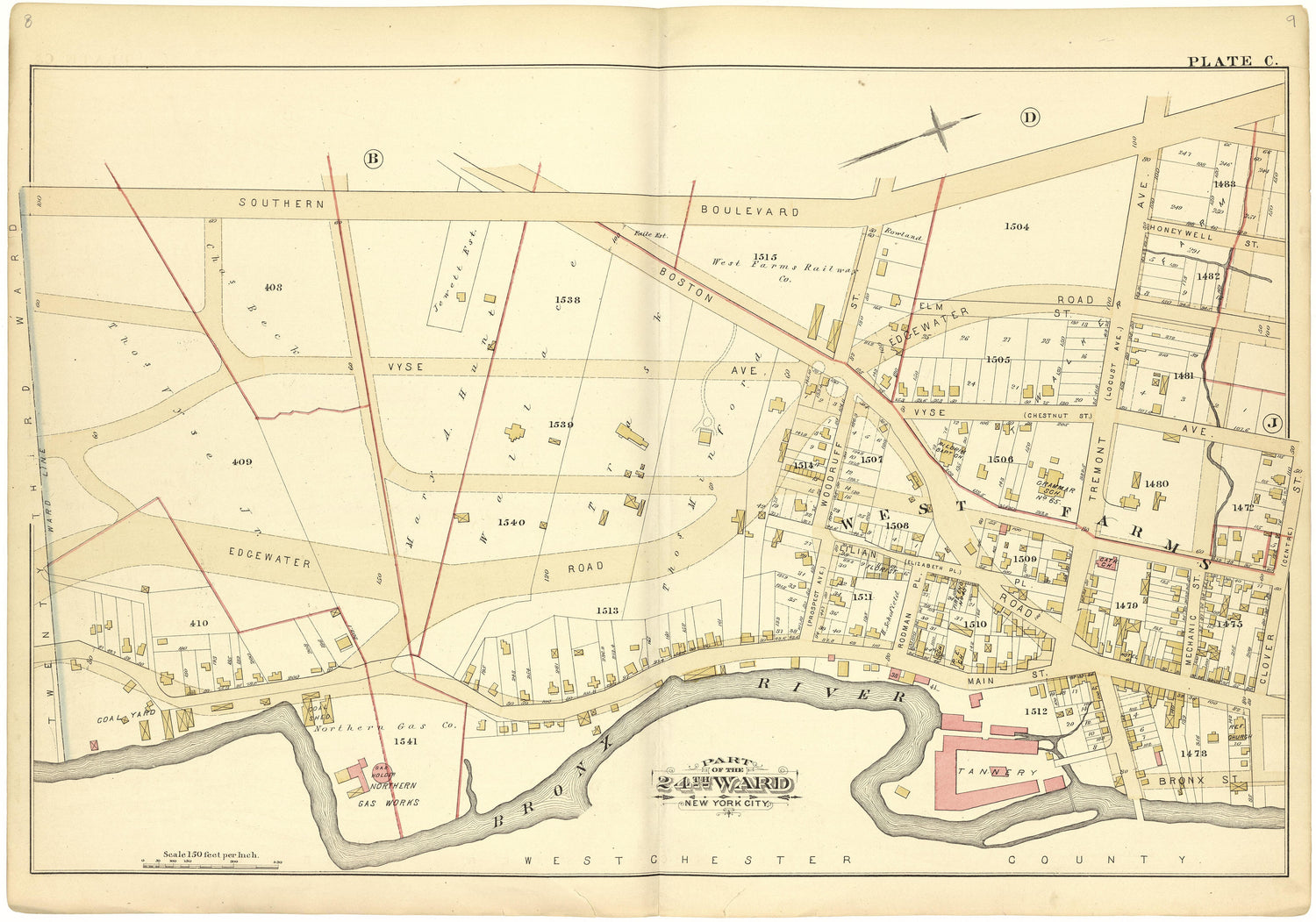 Part of the 24th Ward New York City - Plate C from Atlas of the 24th Ward, City of New York : from Actual Surveys and Official Records 1882 by Relic Map Company