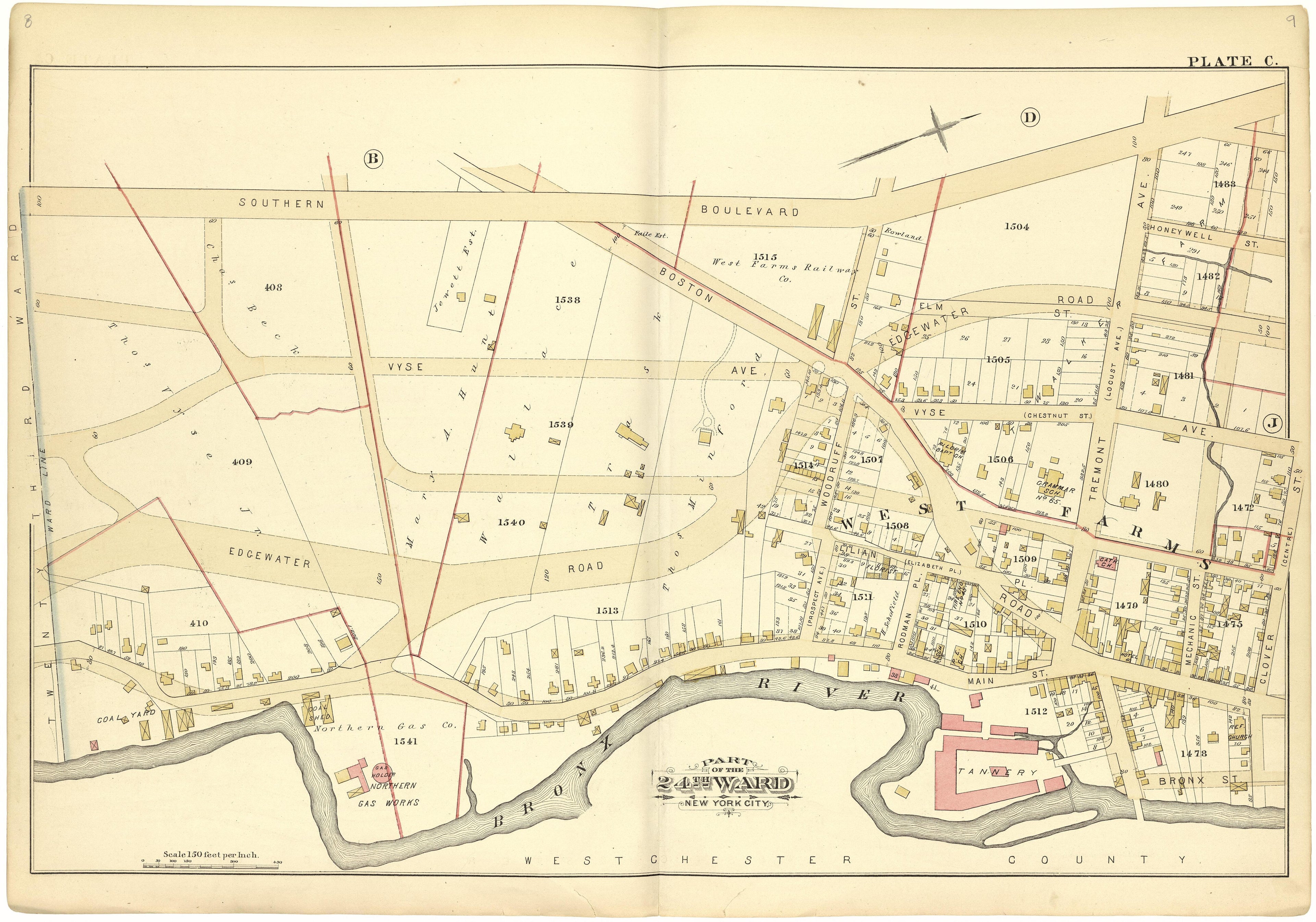 Part of the 24th Ward New York City - Plate C from Atlas of the 24th Ward, City of New York : from Actual Surveys and Official Records 1882 by Relic Map Company