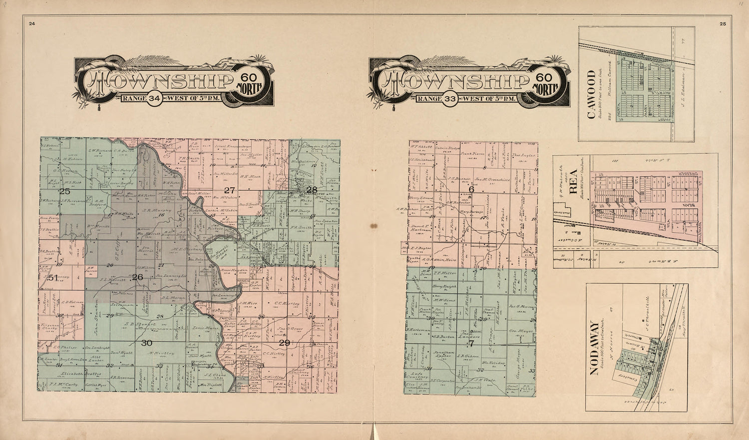 Township 60 North Ranges 33 &amp; 34 West of 5th P.M. from Atlas of Andrew County, Missouri : Including Plats of the Villiages sic, Cities and Townships of the County, a Map of the State and of the United States, Patrons&