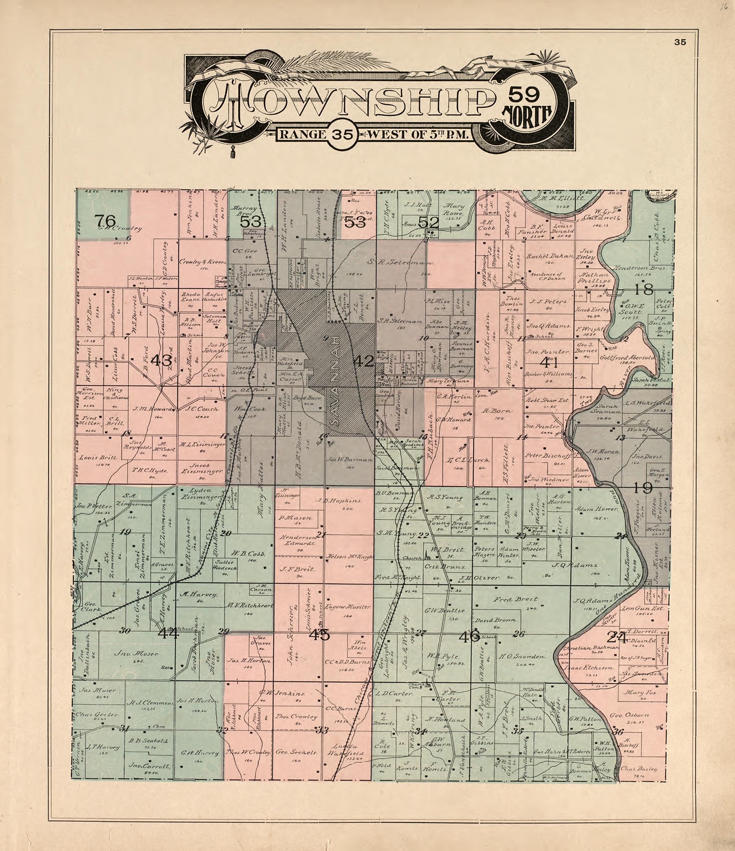 Township 59 North Range 35 West of 5th P.M. from Atlas of Andrew County, Missouri : Including Plats of the Villiages sic, Cities and Townships of the County, a Map of the State and of the United States, Patrons&