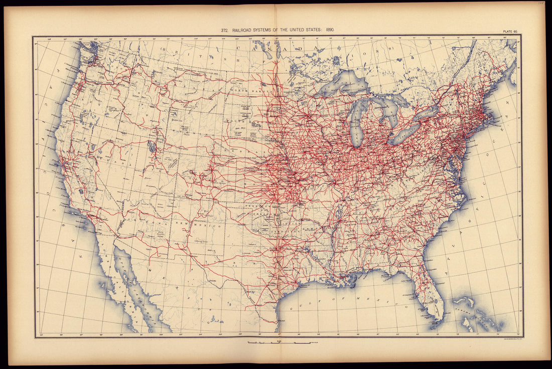 Railroad System of the United States: 1890 from Statistical Atlas of the United States, Based Upon the Results of the Eleventh Census 1898 by Relic Map Company