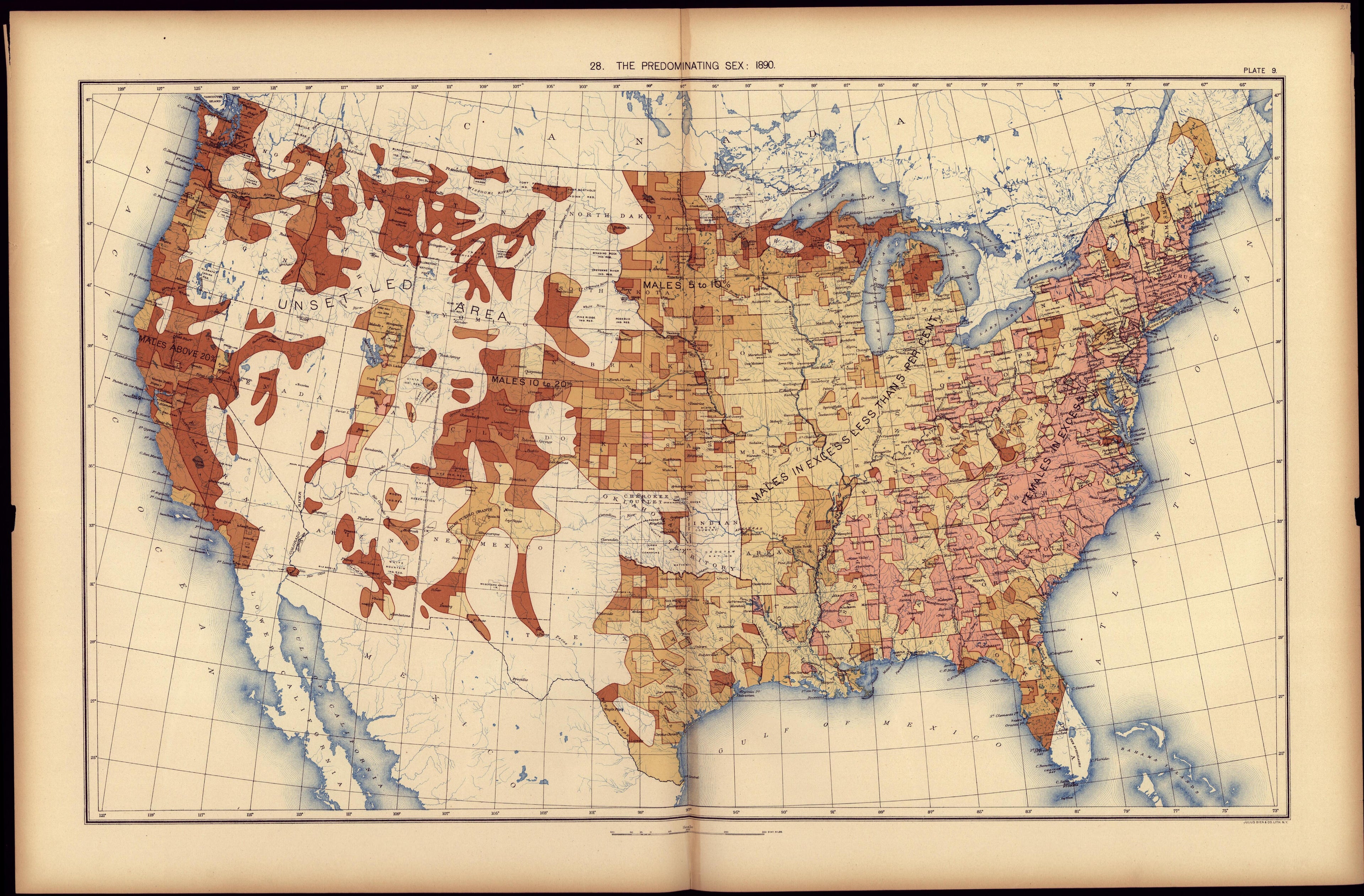 The Predominating Sex: 1890 from Statistical Atlas of the United States, Based Upon the Results of the Eleventh Census 1898 by Relic Map Company