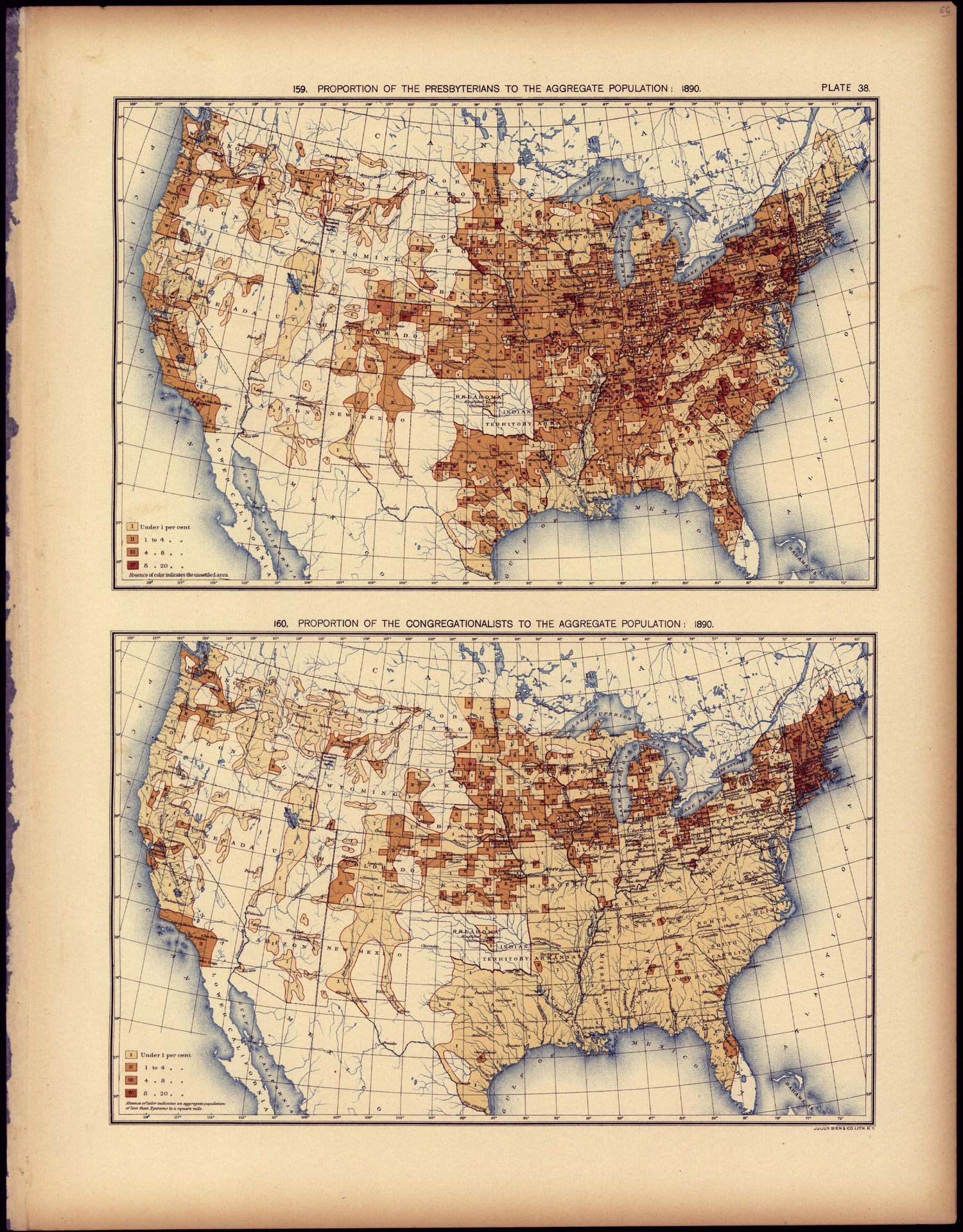 Proportion of the Presbyterians to the Aggregate Population: 1890 from Statistical Atlas of the United States, Based Upon the Results of the Eleventh Census 1898 by Relic Map Company