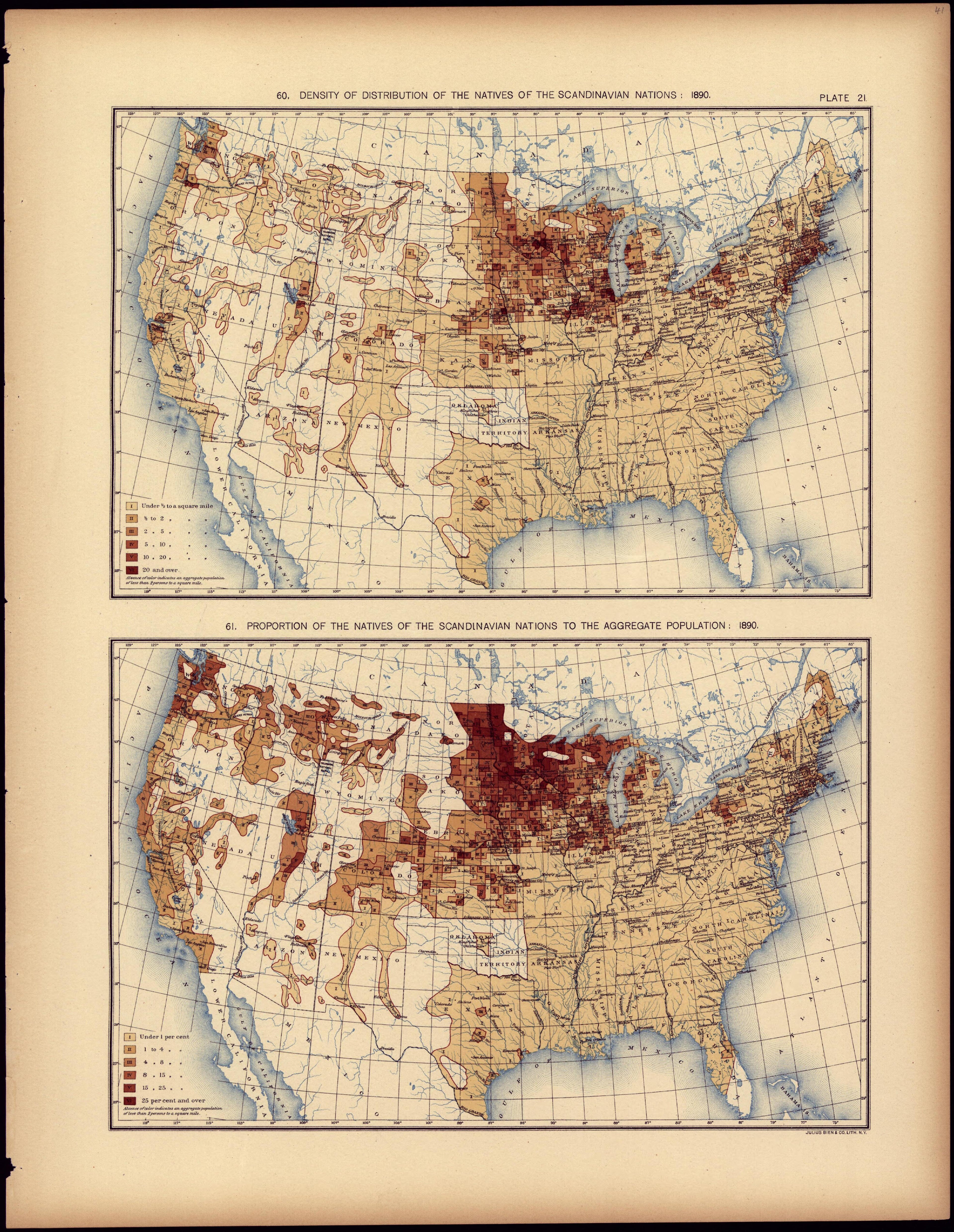 Density of Distribution of the Natives of the Scandinavian Nations: 1890 from Statistical Atlas of the United States, Based Upon the Results of the Eleventh Census 1898 by Relic Map Company