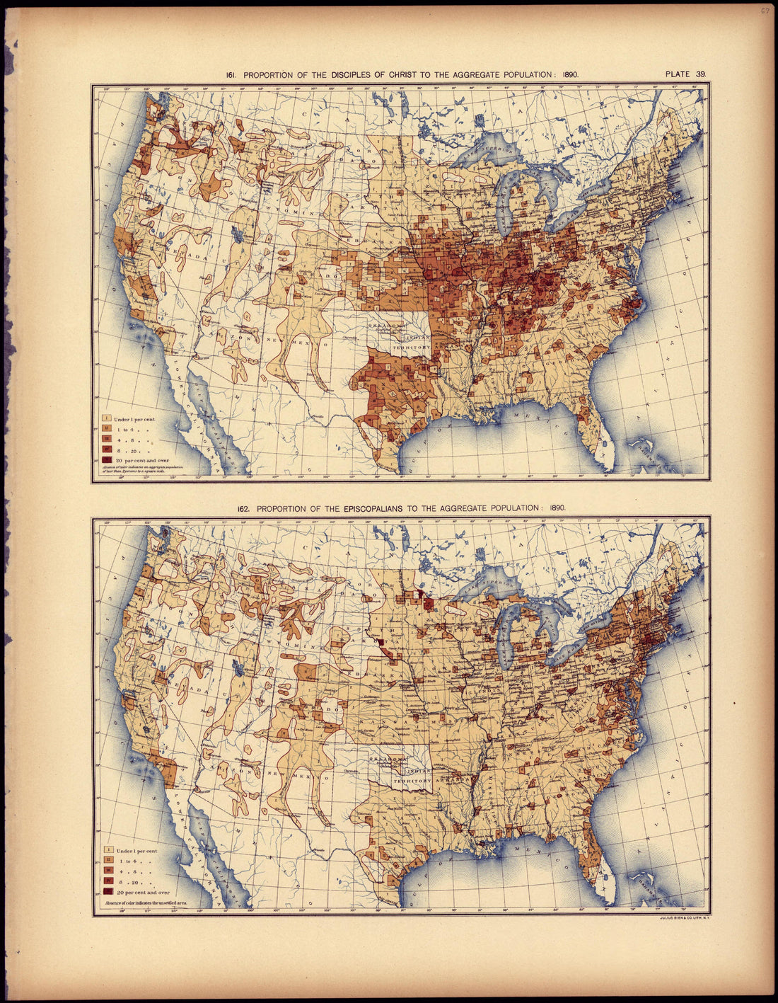 Proportion of the Disciples of Christ to the Aggregate Population: 1890 from Statistical Atlas of the United States, Based Upon the Results of the Eleventh Census 1898 by Relic Map Company