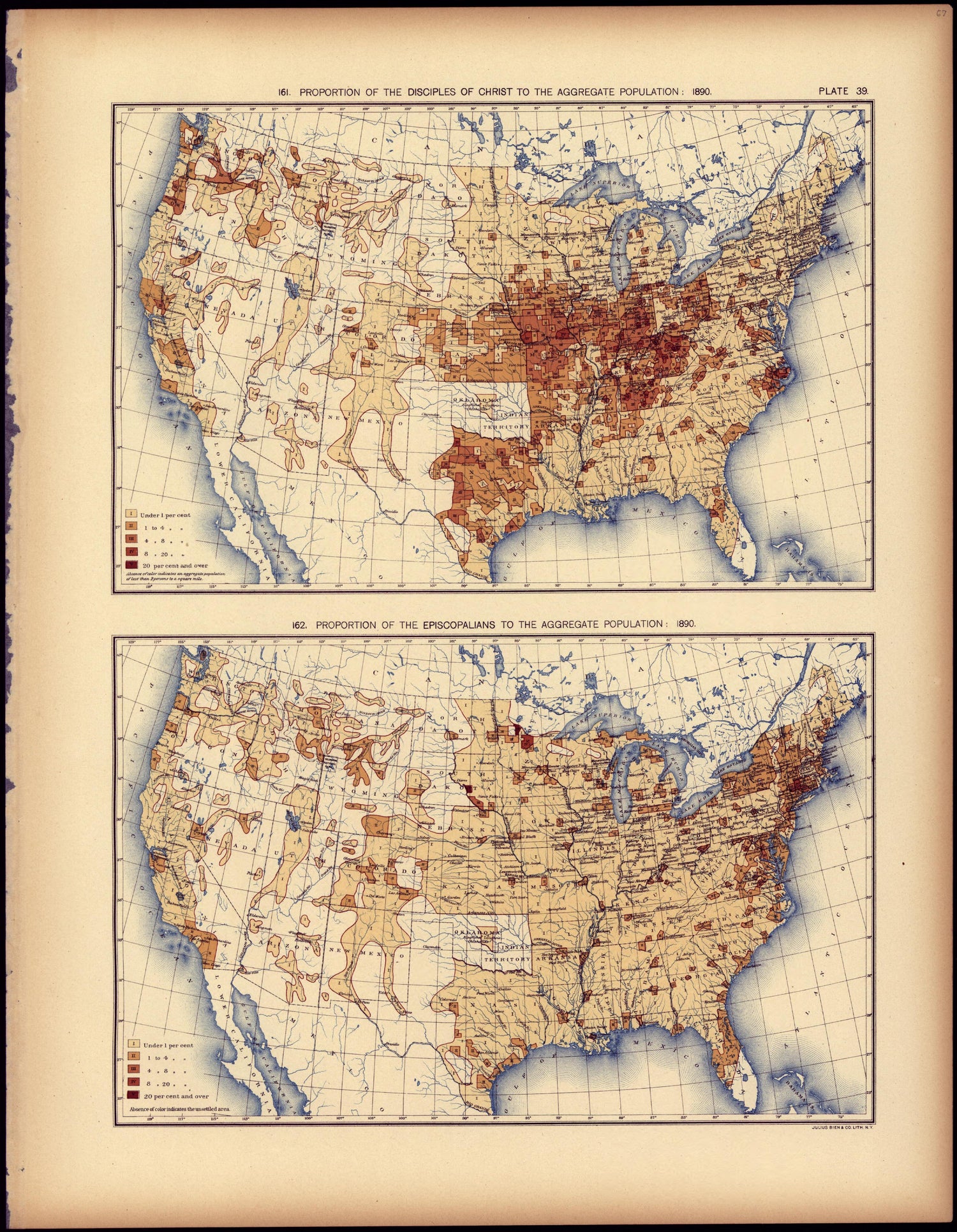 Proportion of the Disciples of Christ to the Aggregate Population: 1890 from Statistical Atlas of the United States, Based Upon the Results of the Eleventh Census 1898 by Relic Map Company