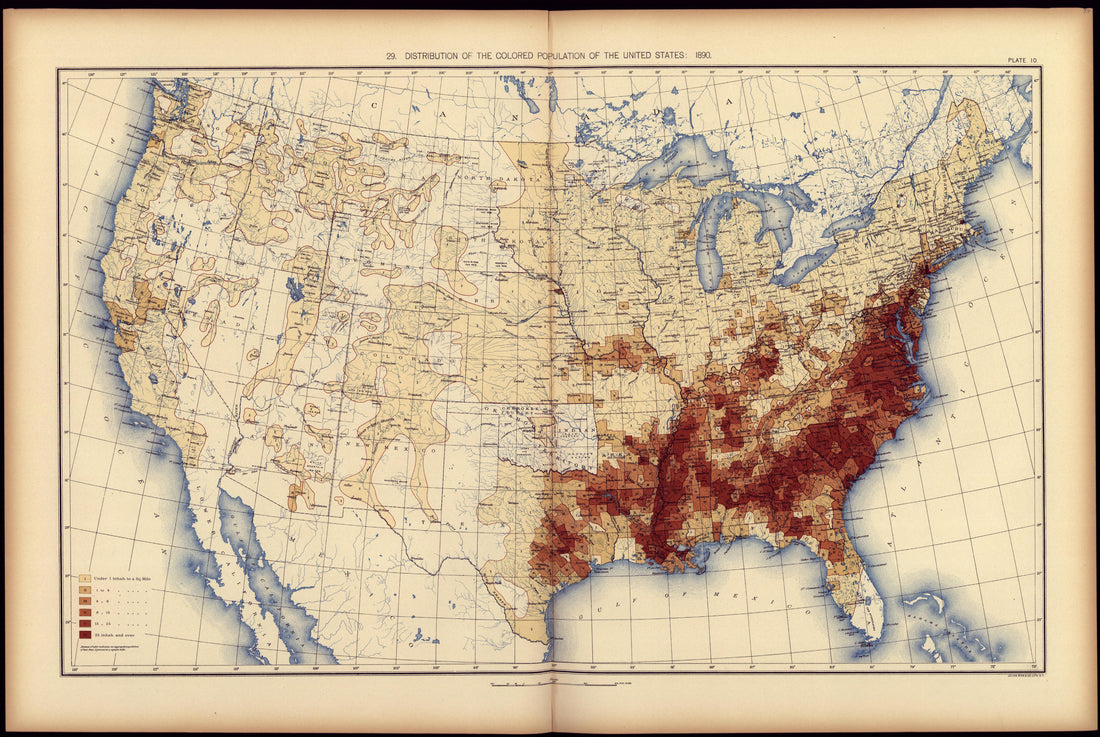 Distribution of the Colored Population of the United States: 1890 from Statistical Atlas of the United States, Based Upon the Results of the Eleventh Census 1898 by Relic Map Company