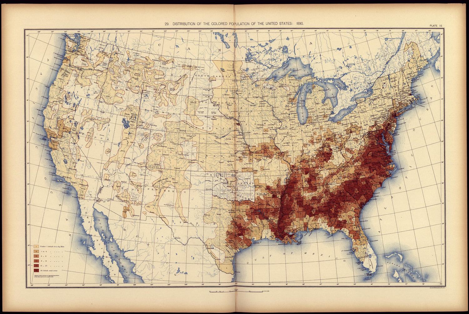 Distribution of the Colored Population of the United States: 1890 from Statistical Atlas of the United States, Based Upon the Results of the Eleventh Census 1898 by Relic Map Company