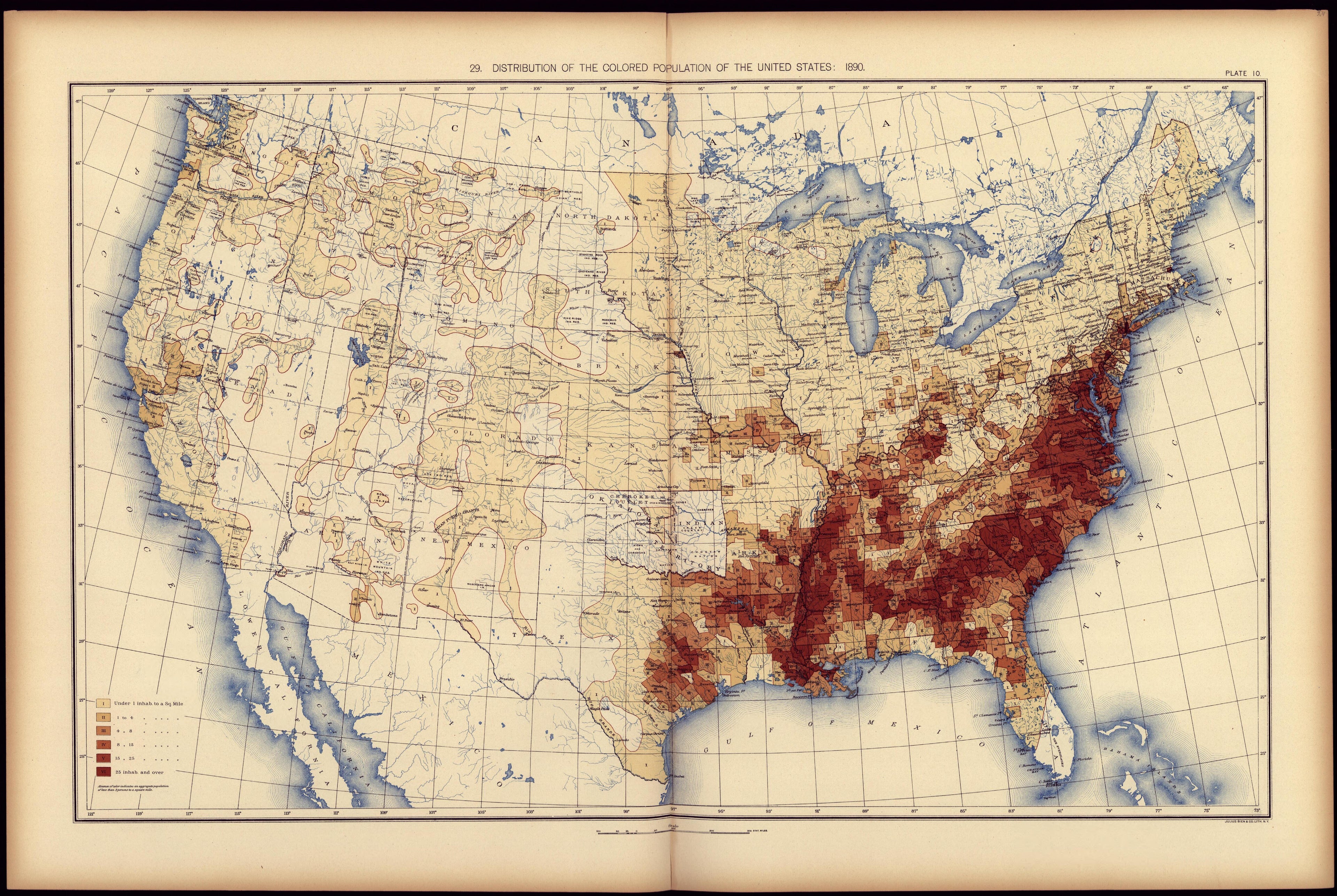 Distribution of the Colored Population of the United States: 1890 from Statistical Atlas of the United States, Based Upon the Results of the Eleventh Census 1898 by Relic Map Company