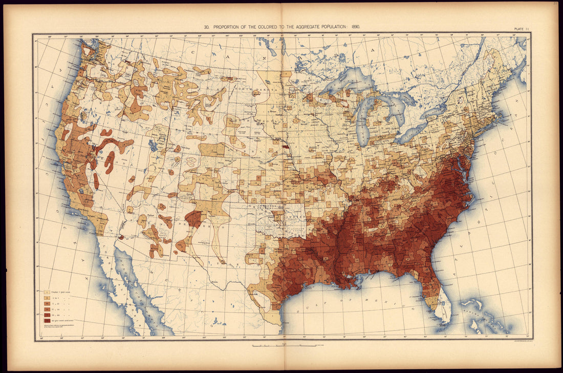 Proportion of the Colored to the Aggregate Population: 1890 from Statistical Atlas of the United States, Based Upon the Results of the Eleventh Census 1898 by Relic Map Company