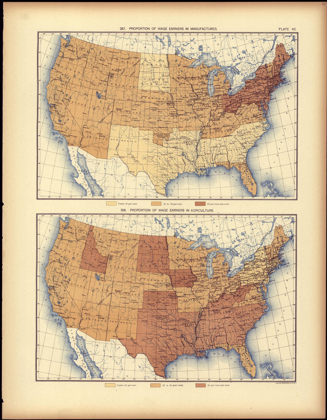 Proportion of Wage Earners In Manufactures from Statistical Atlas of the United States, Based Upon the Results of the Eleventh Census 1898 by Relic Map Company