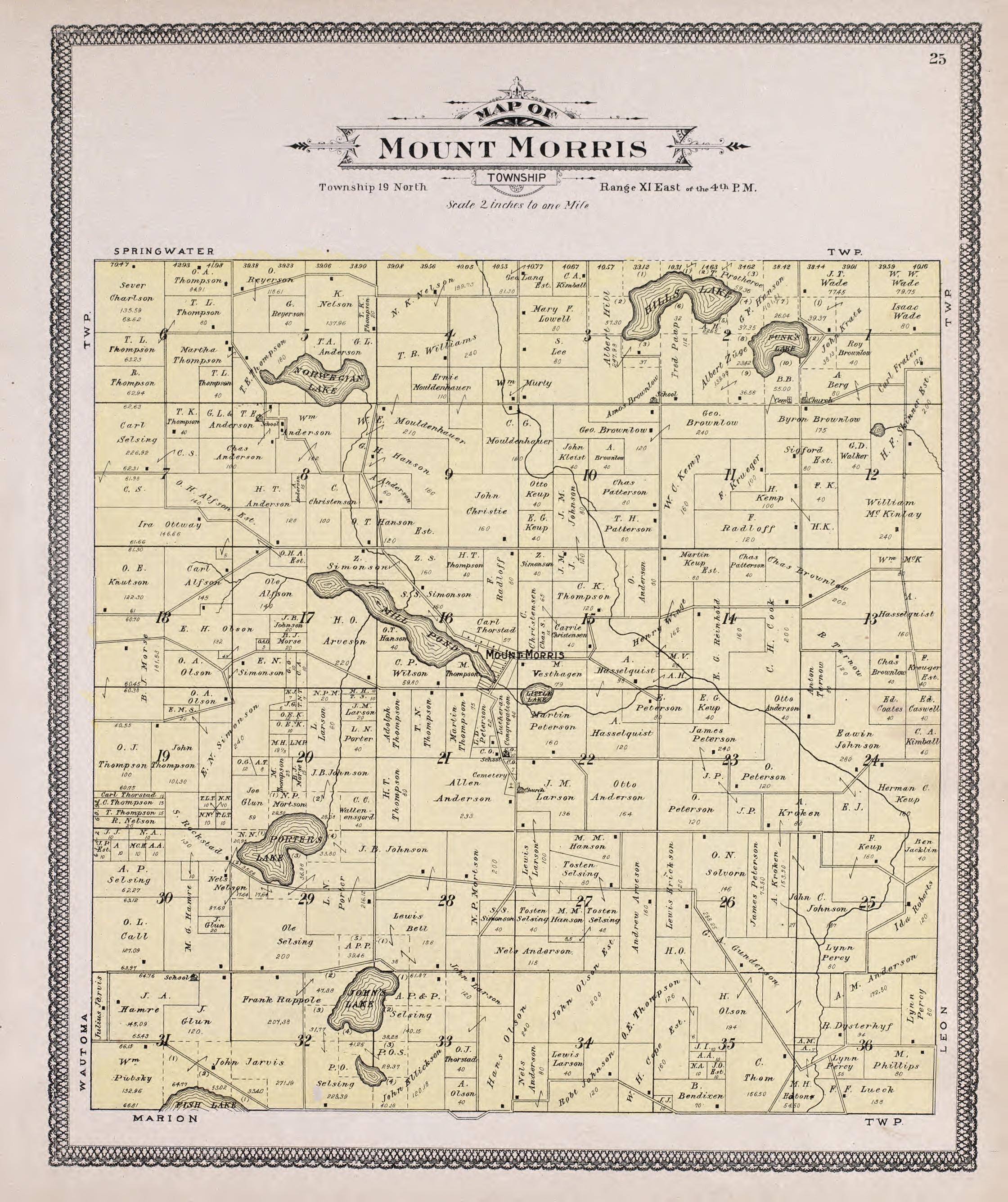 Mount Morris from Atlas of Waushara County, Wisconsin : Containing Maps of Villages, Cities and Townships of the County, Maps of State and United States 1906 by Relic Map Company